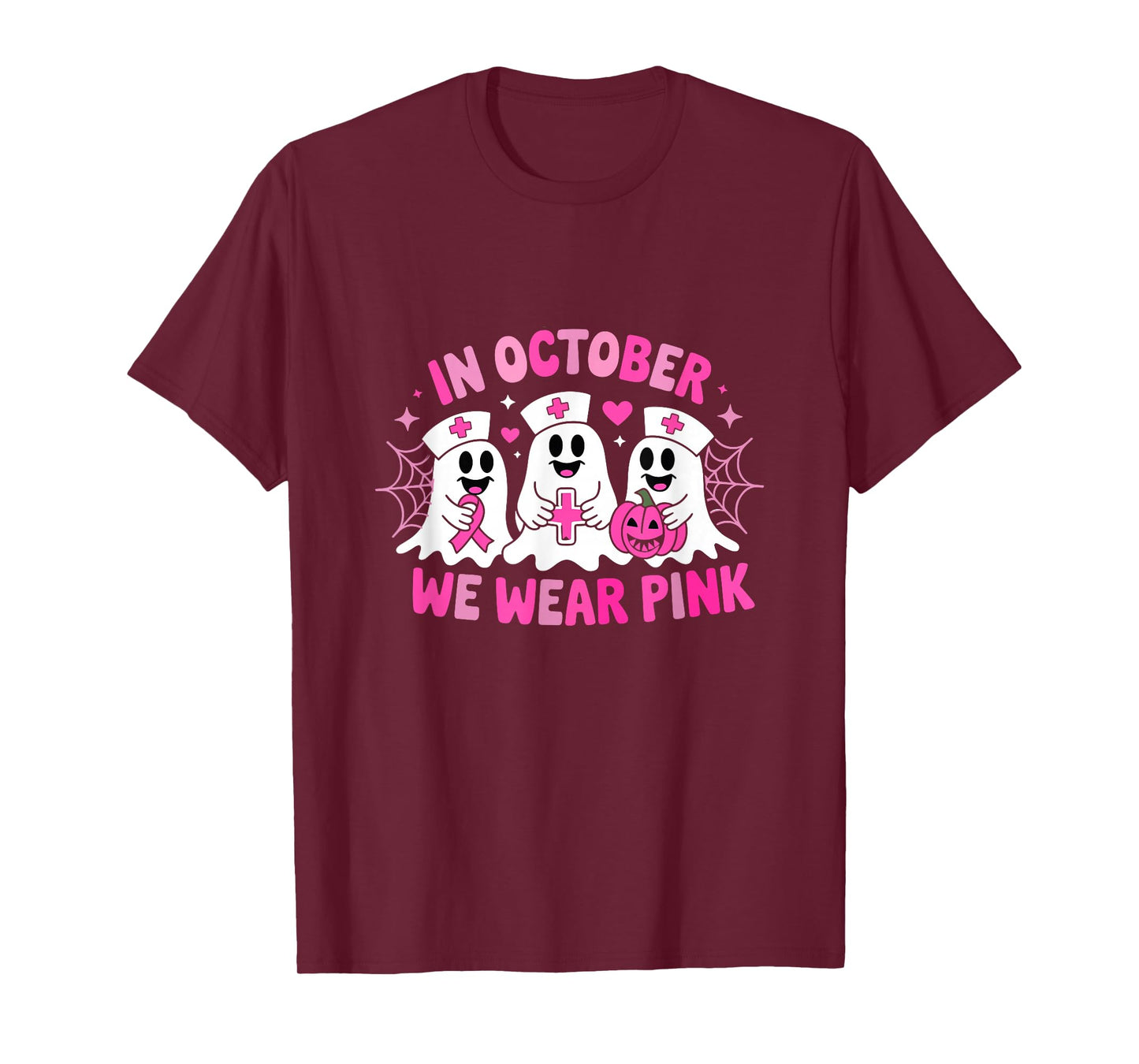 in October We Wear Pink Nurse Ghost Breast Cancer T-Shirt