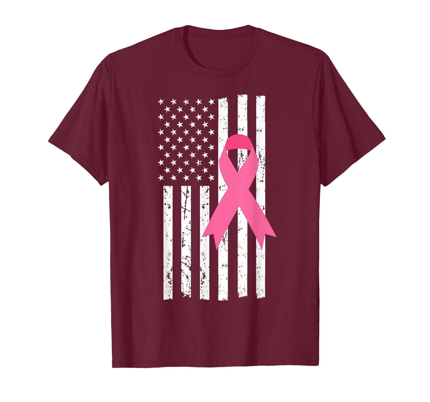 US Flag Pink Ribbon Cool Breast Cancer Awareness Gifts T-Shirt