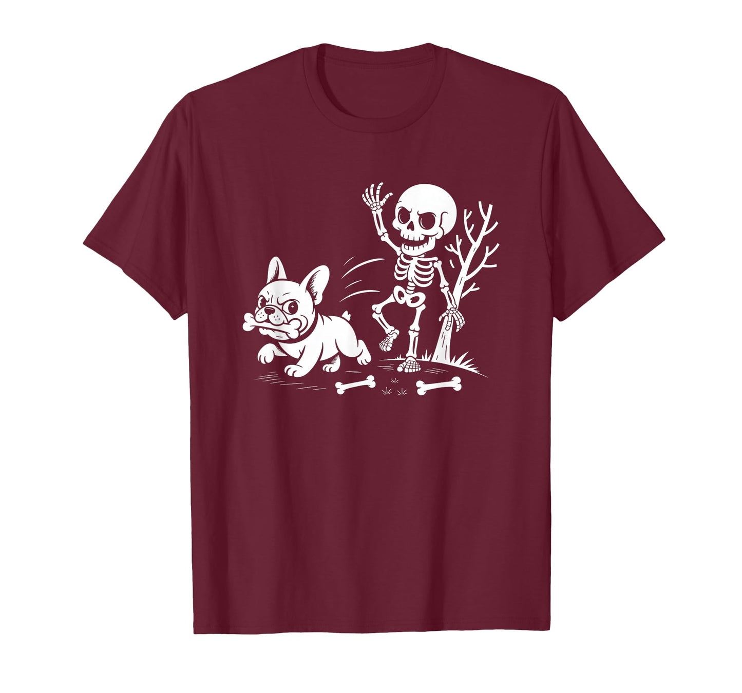 Playful Skeleton and French Bulldog Halloween T-Shirt