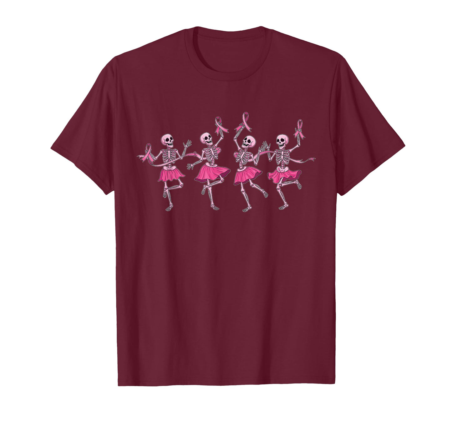 Breast Cancer Dancing Skeleton Halloween Pink Ribbon Women T-Shirt