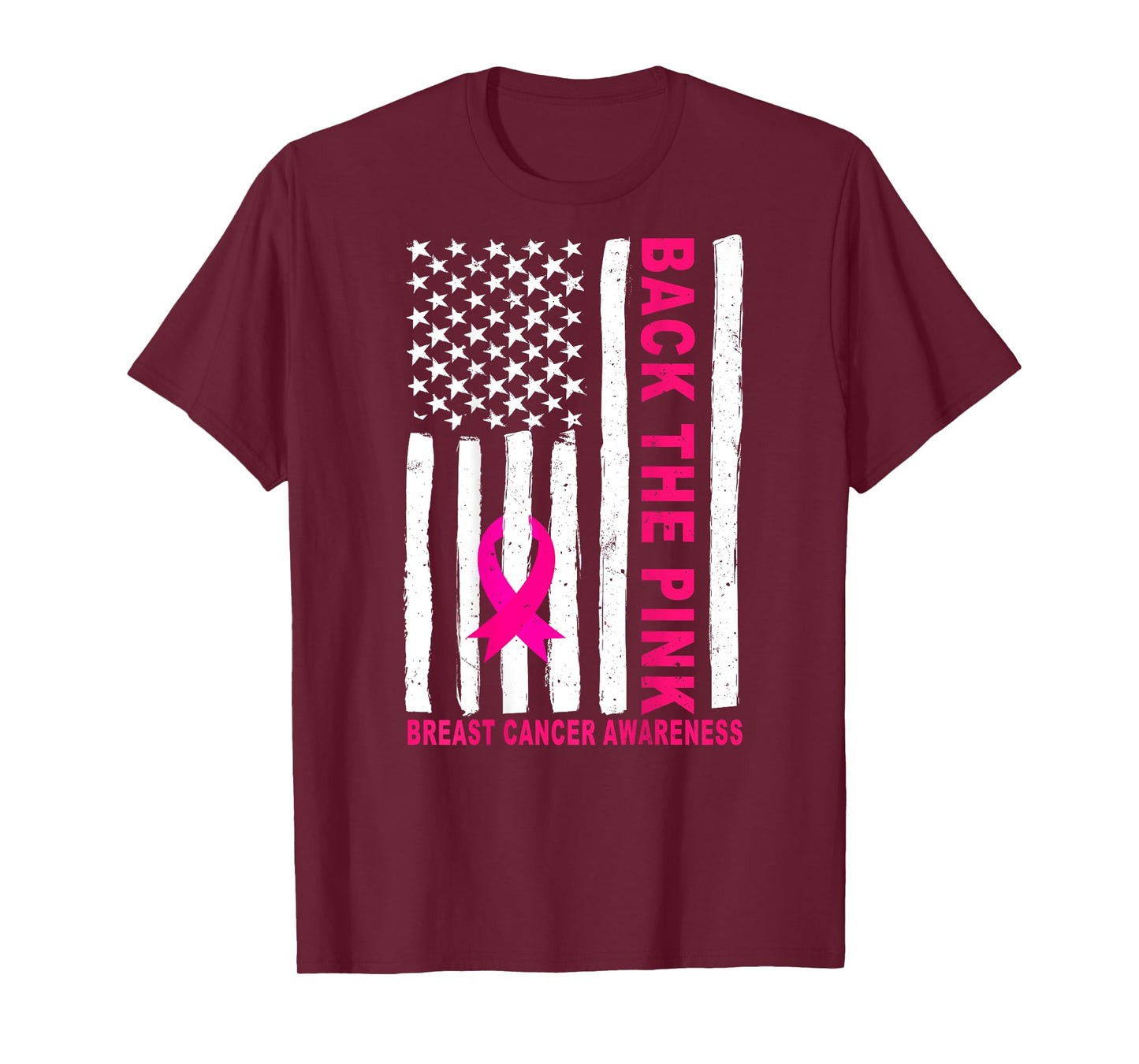 Back The Pink Ribbon USA Flag Breast Cancer Awareness T-Shirt