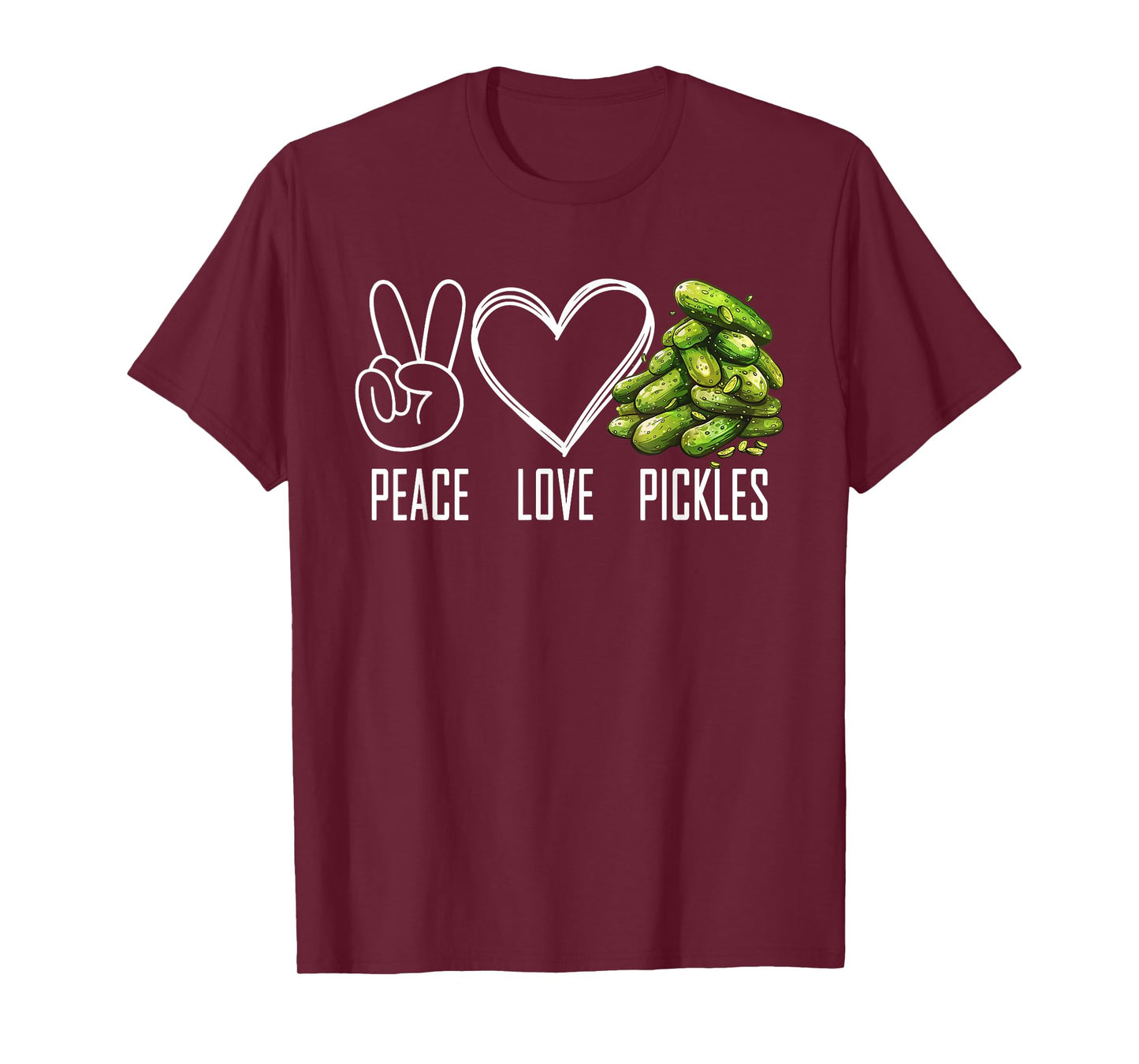 Peace Love Pickles Retro Pickles Lover Cucumber Funny Vegan T-Shirt