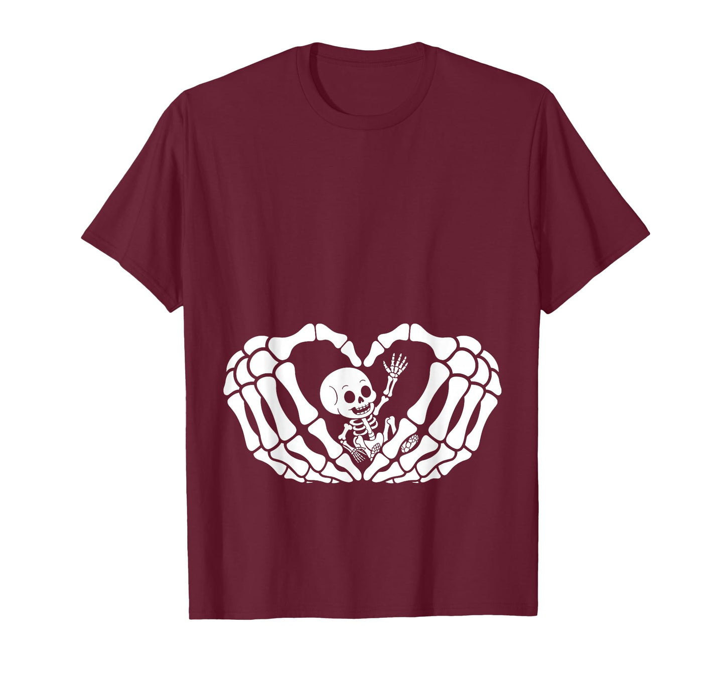 Cute Baby Skeleton in Heart Hands Halloween Pregnancy Womens T-Shirt