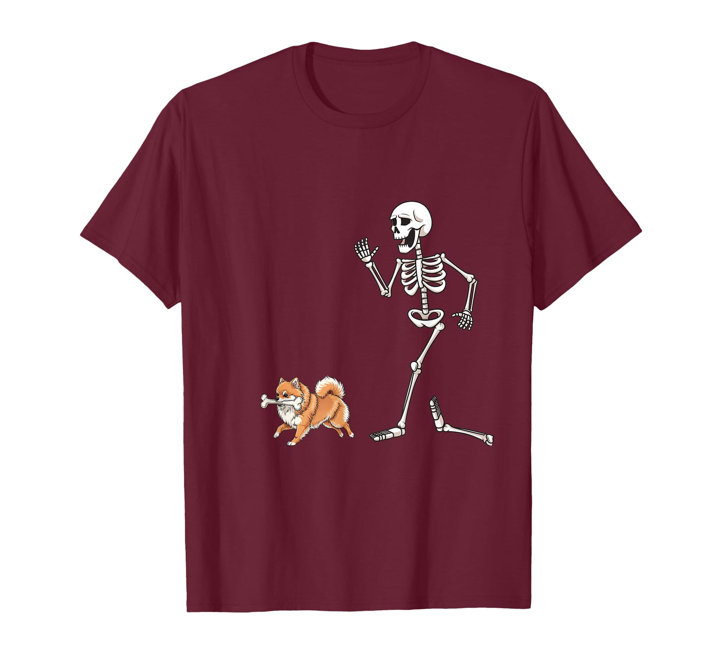 Funny Halloween Pomeranian and Skeleton T-Shirt