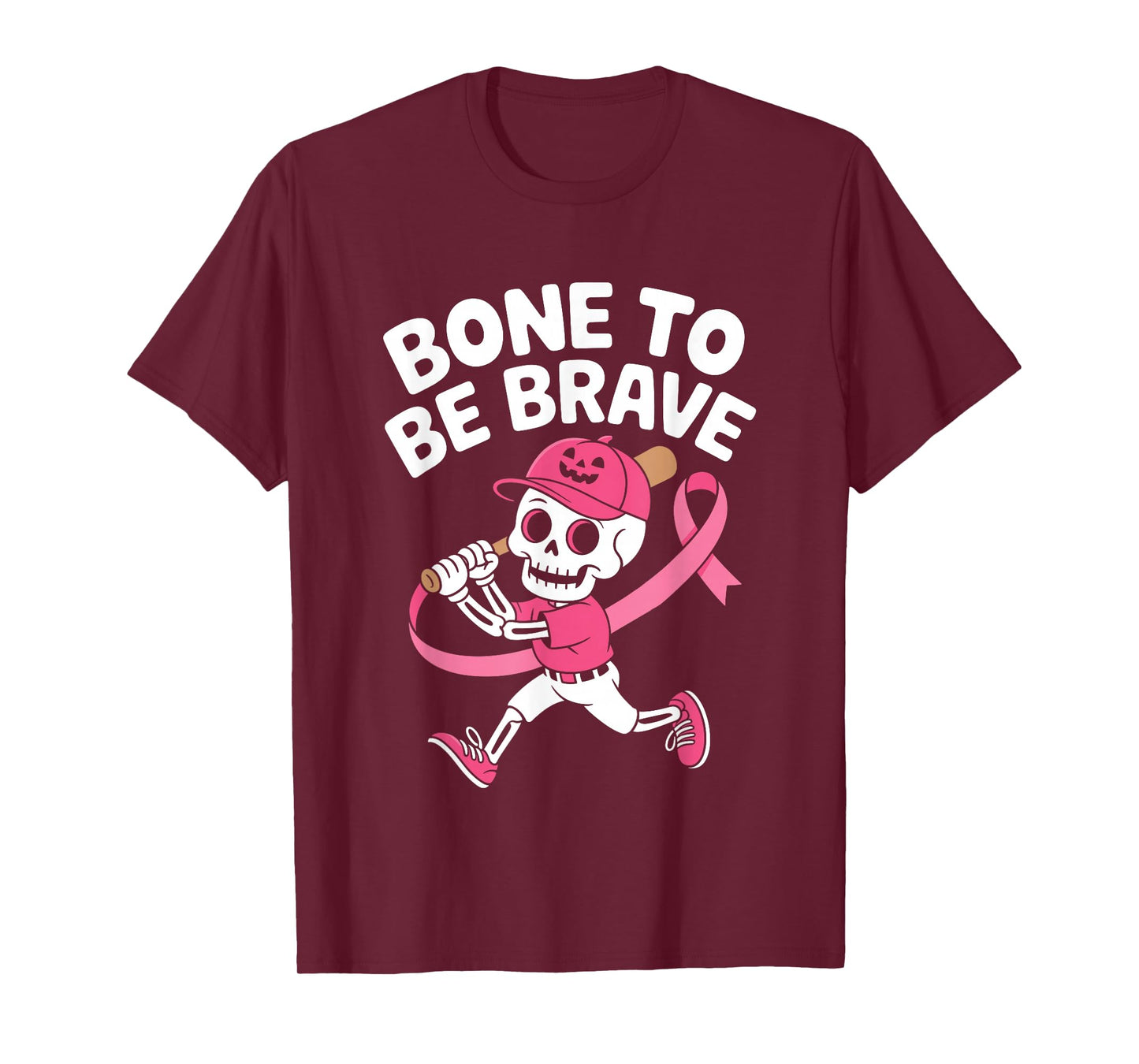 Baseball Skeleton Fighter Halloween Breast Cancer Awareness T-Shirt