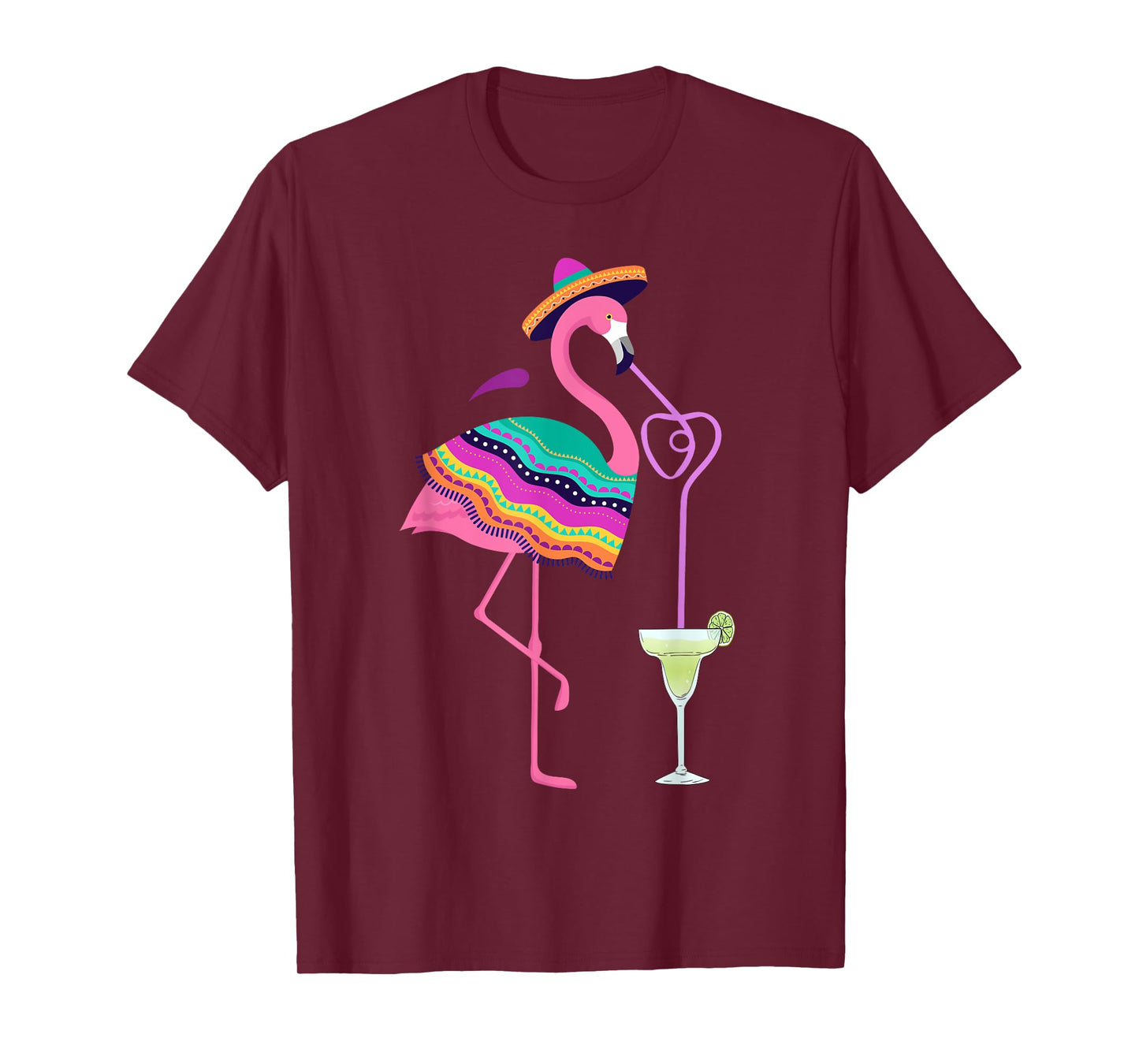 Flamingo Drinking Margarita Mexican Poncho Cinco De Mayo T-Shirt