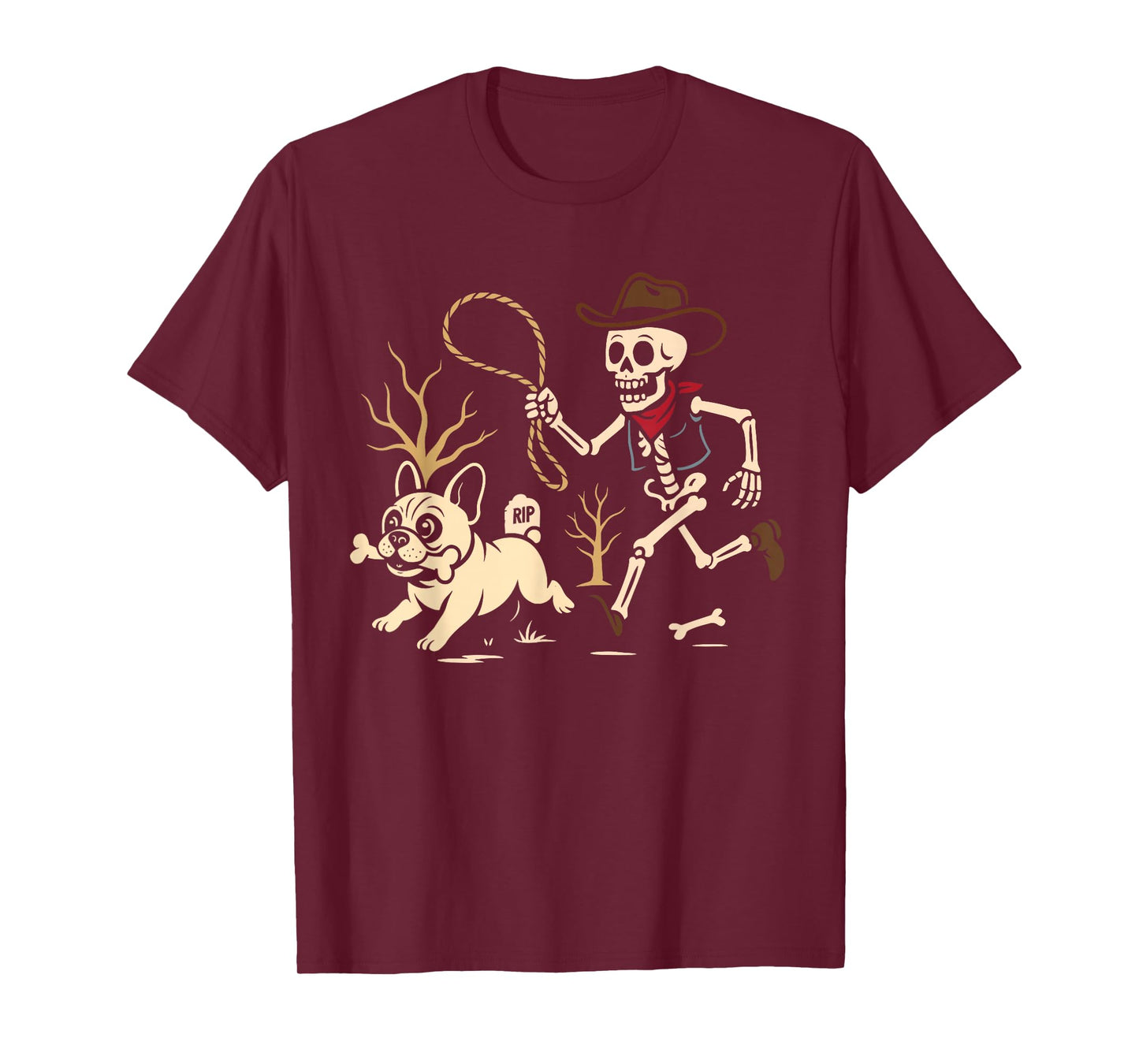 Funny Cowboy Skeleton French Bulldog Halloween Costume T-Shirt