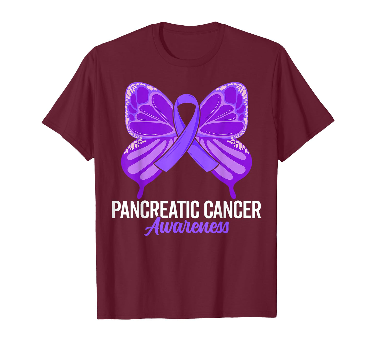 Pancreatic Cancer Awareness Purple Ribbon Butterfly Support T-Shirt