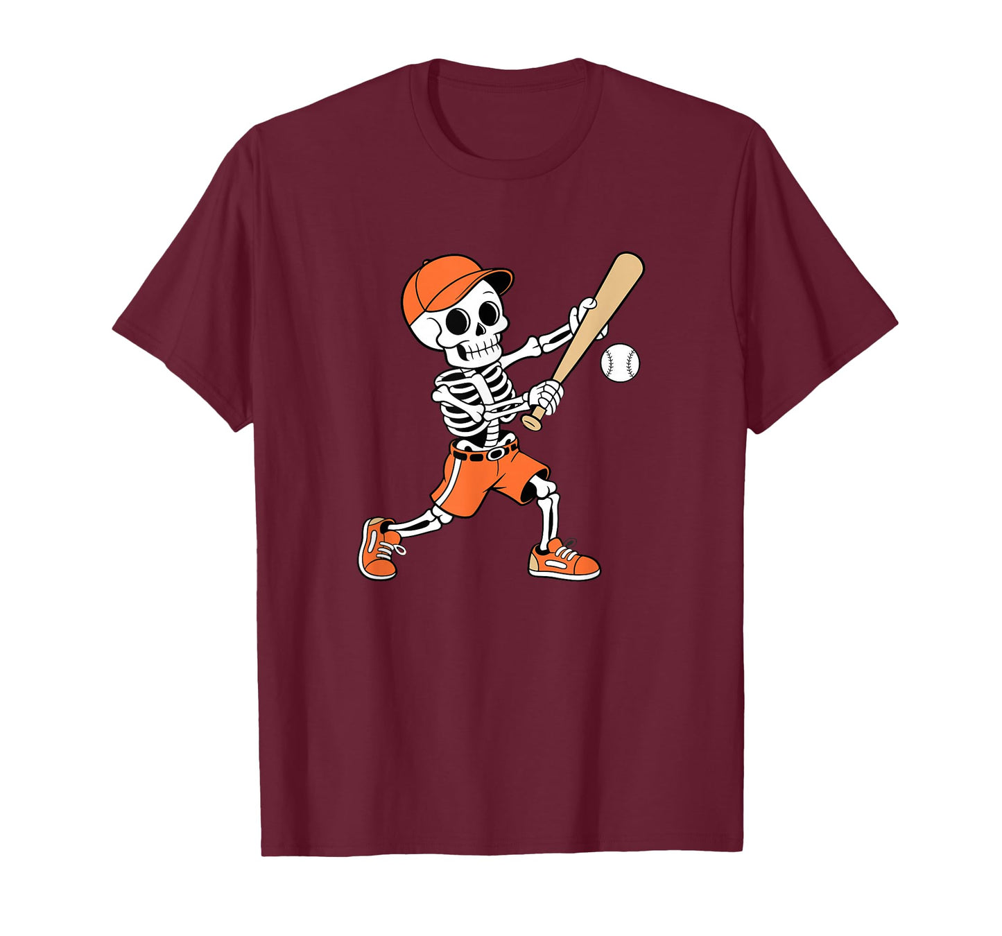 Funny Spooky Skeleton Batting Baseball Halloween T-Shirt