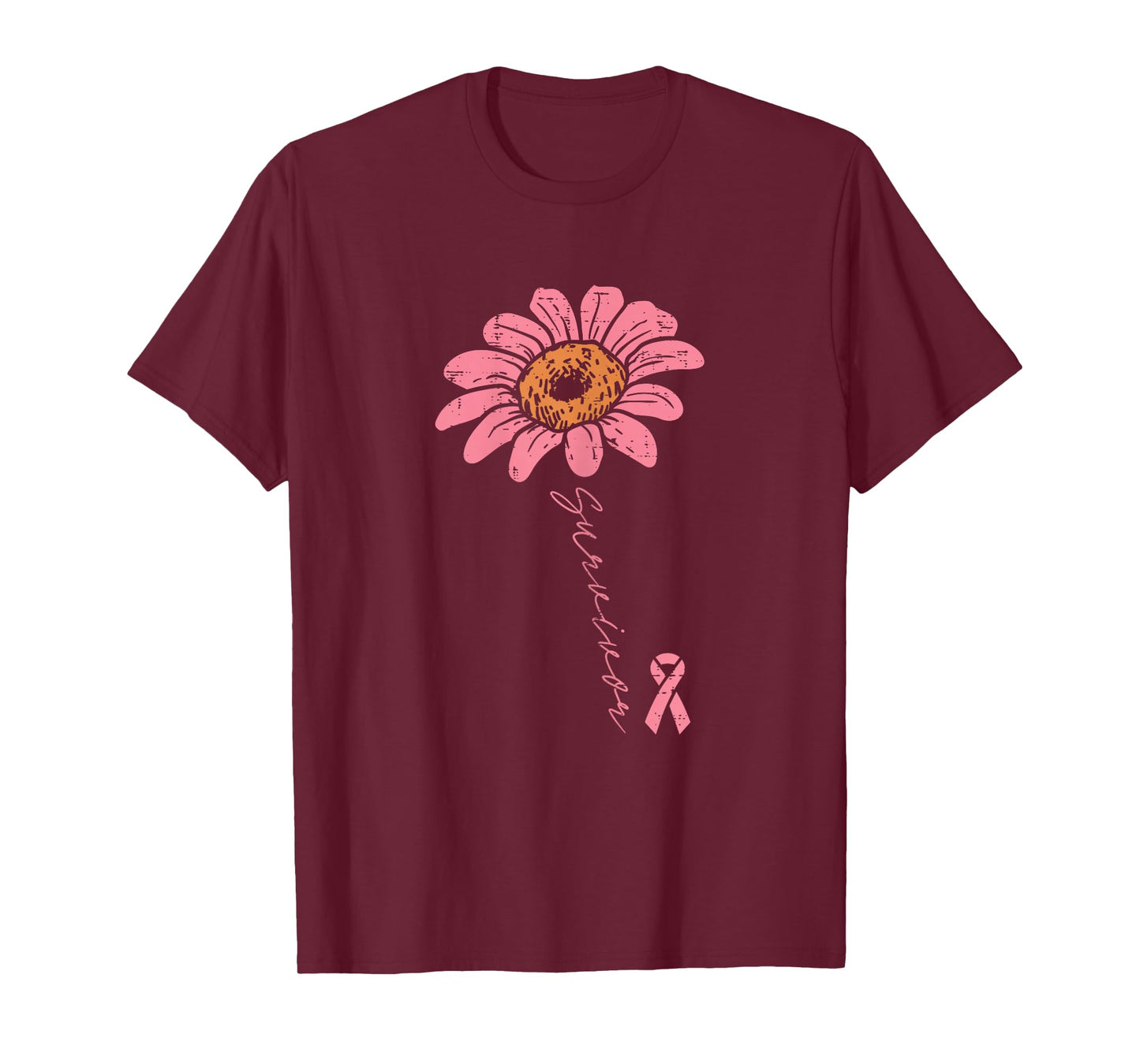 Sunflower Pink Ribbon Breast Cancer Survivor Awareness Women T-Shirt