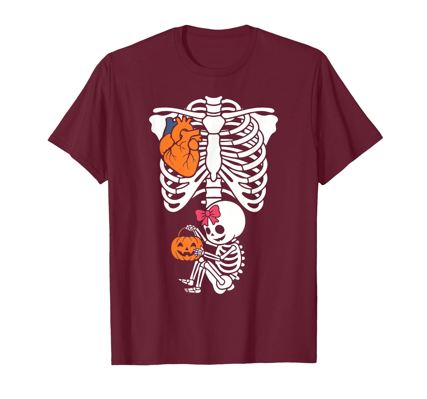 Pregnancy Skeleton with Baby Halloween Girl Pregnant Pumpkin T-Shirt
