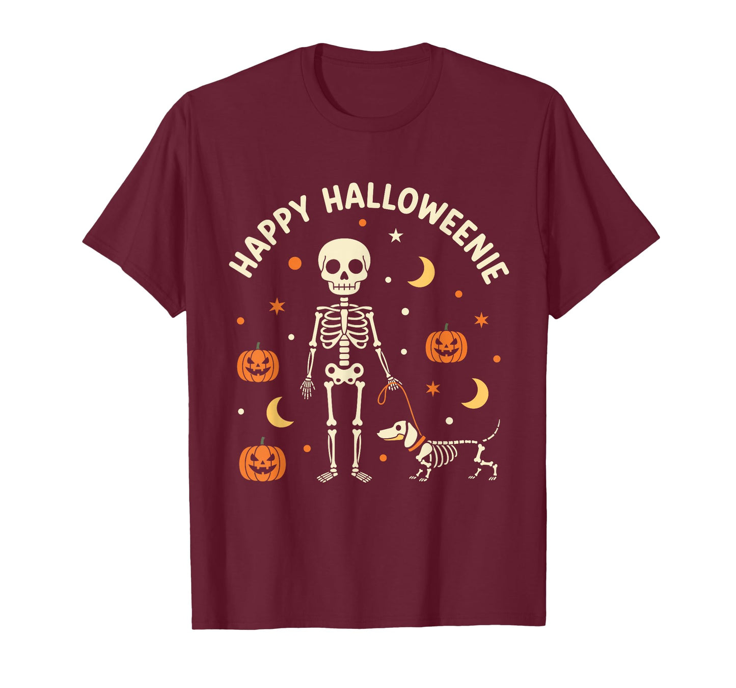 Happy Halloweenie Funny Halloween Skeleton Dachshund Dog T-Shirt