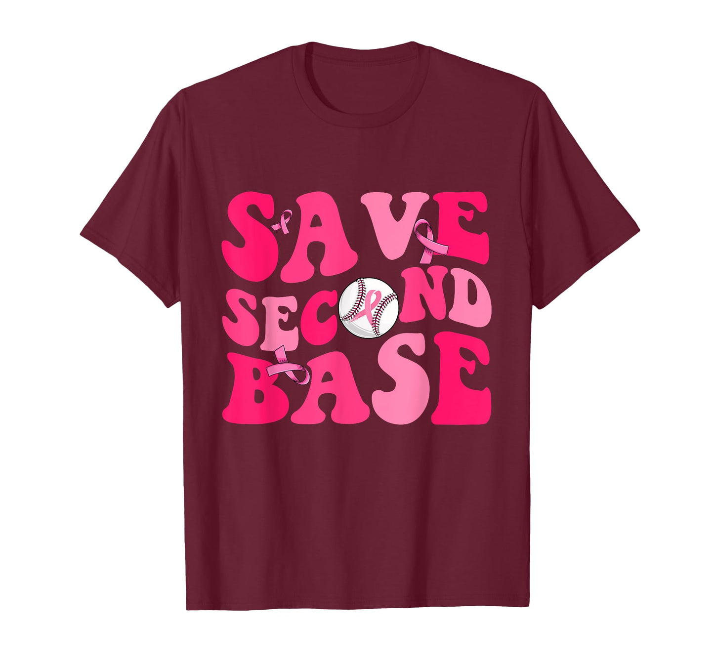 Groovy Save Second 2nd Base Funny Baseball Breast Cancer T-Shirt