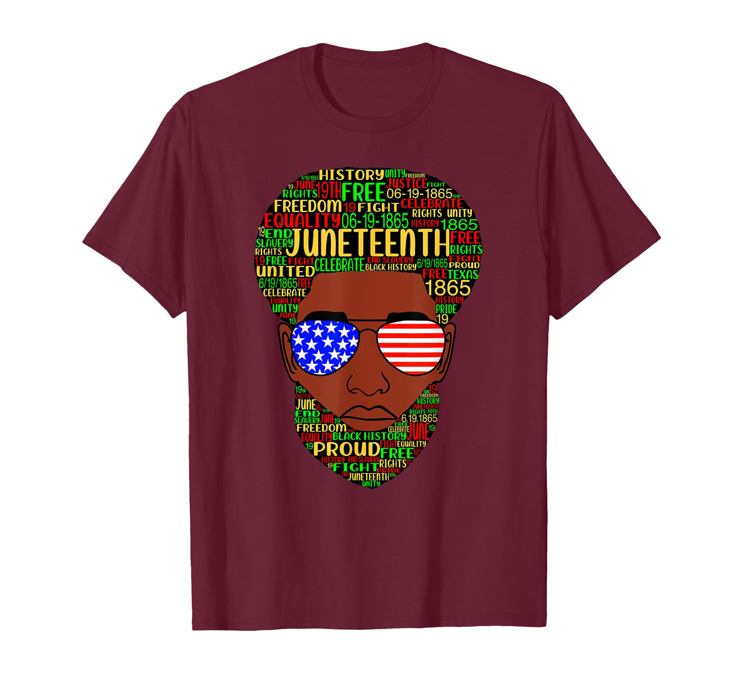 Juneteenth Natural Beard Afro Hair Word Art USA Sunglasses T-Shirt