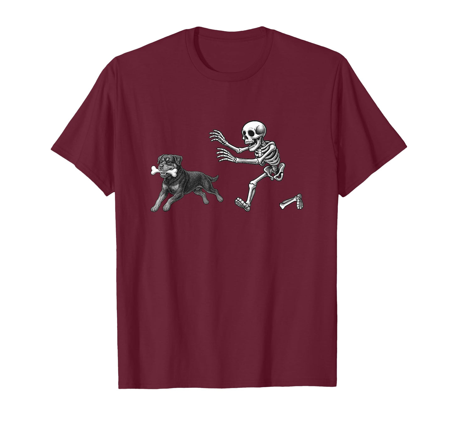 Funny Skeleton Chasing Rottweiler Dog Halloween Dogs Lover T-Shirt