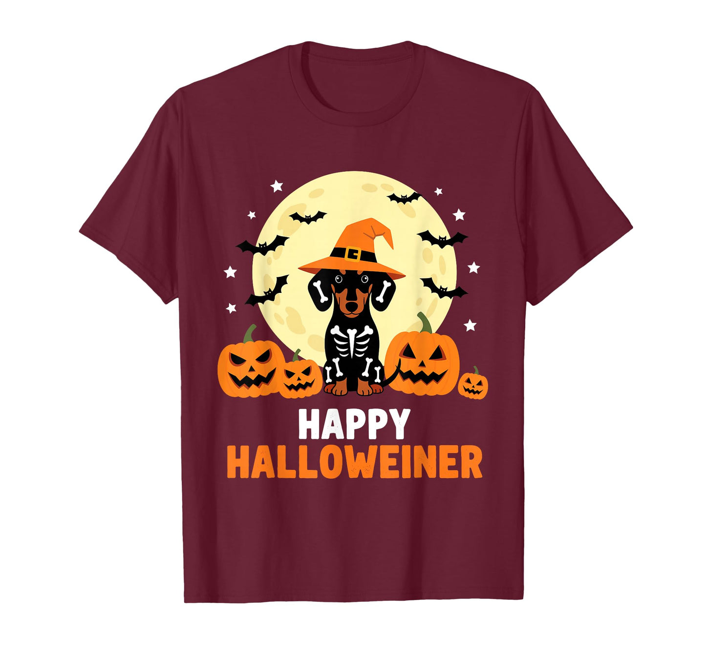 Happy Halloweiner Funny Halloween Dachshund Witch Skeleton T-Shirt