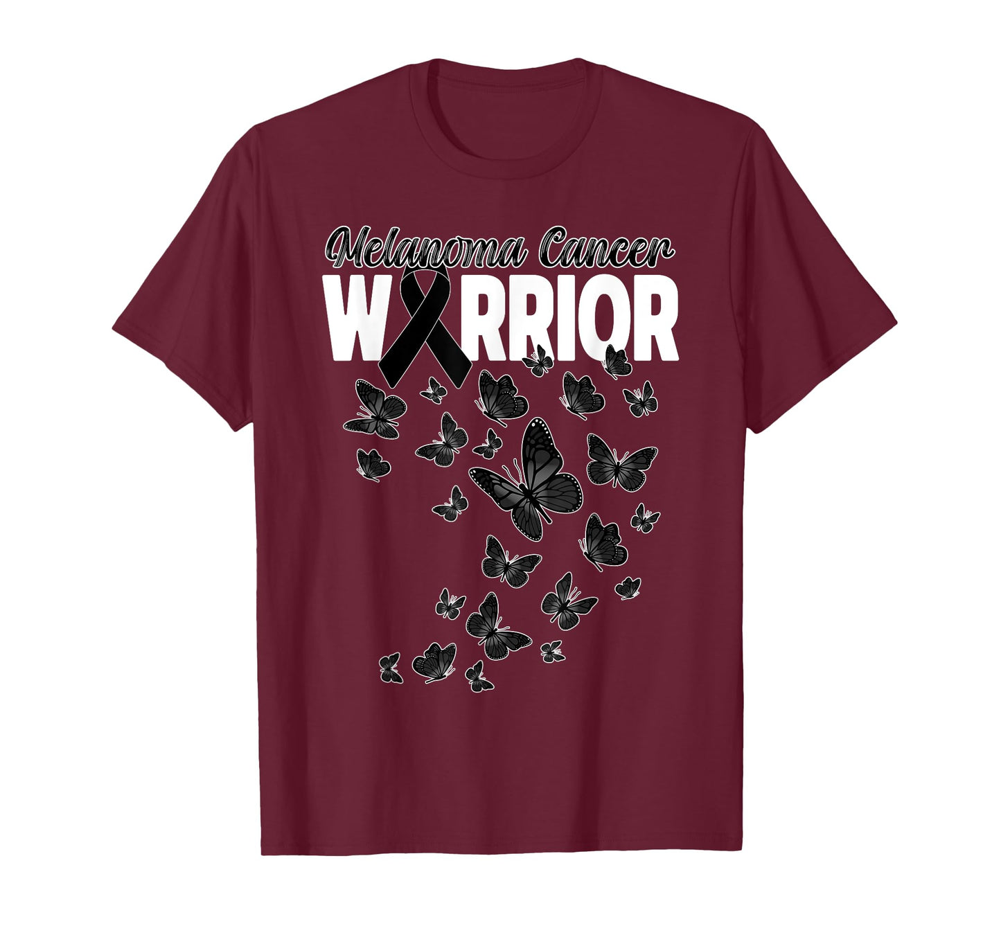 Melanoma Cancer Awareness Day Warrior Black Ribbon Butterfly T-Shirt