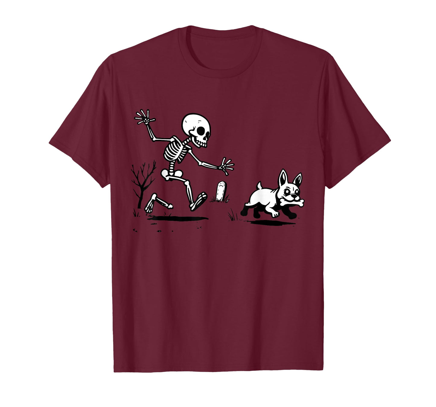 Skeleton Chasing French Bulldog Halloween Dog Owner T-Shirt