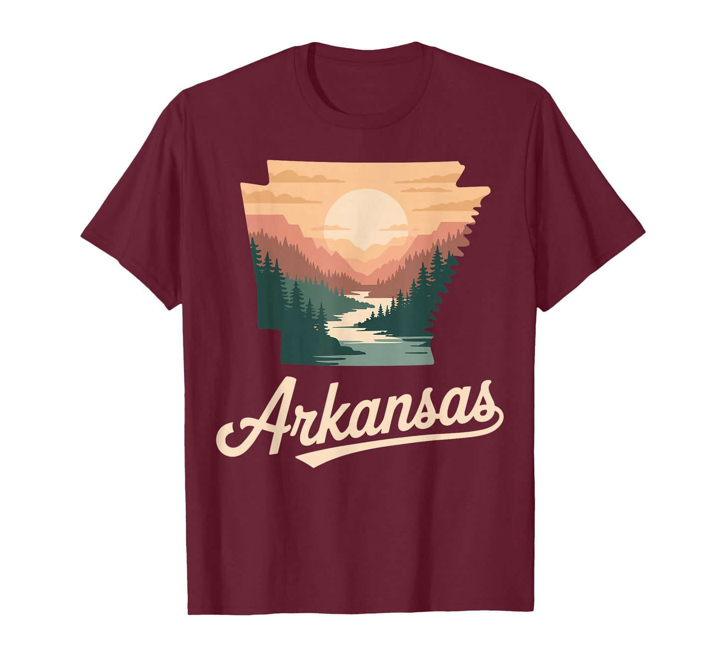 Arkansas river forest sunset pine hills retro nature T-Shirt
