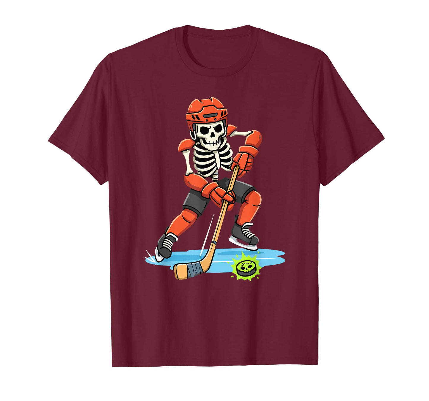 Hockey Skeleton Player Skull Ice Rink Halloween T-Shirt