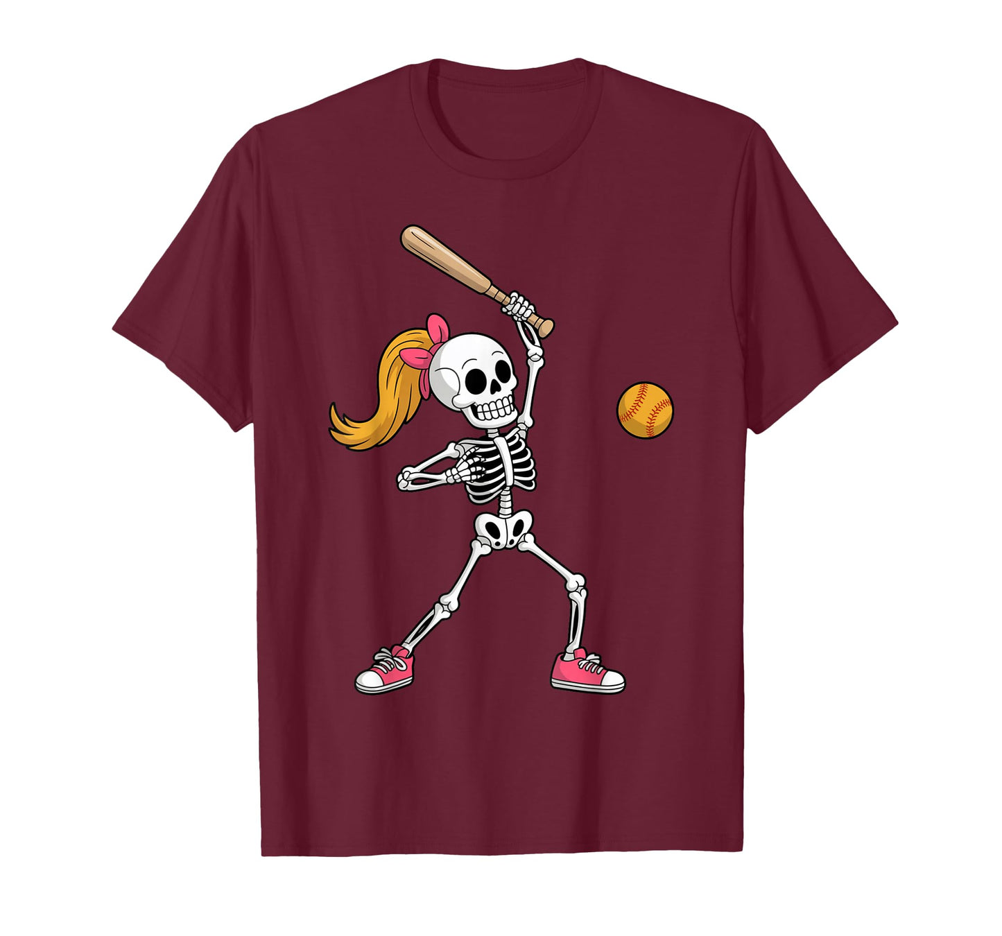 Skeleton Softball Halloween Costume Funny Women Girls Kids T-Shirt