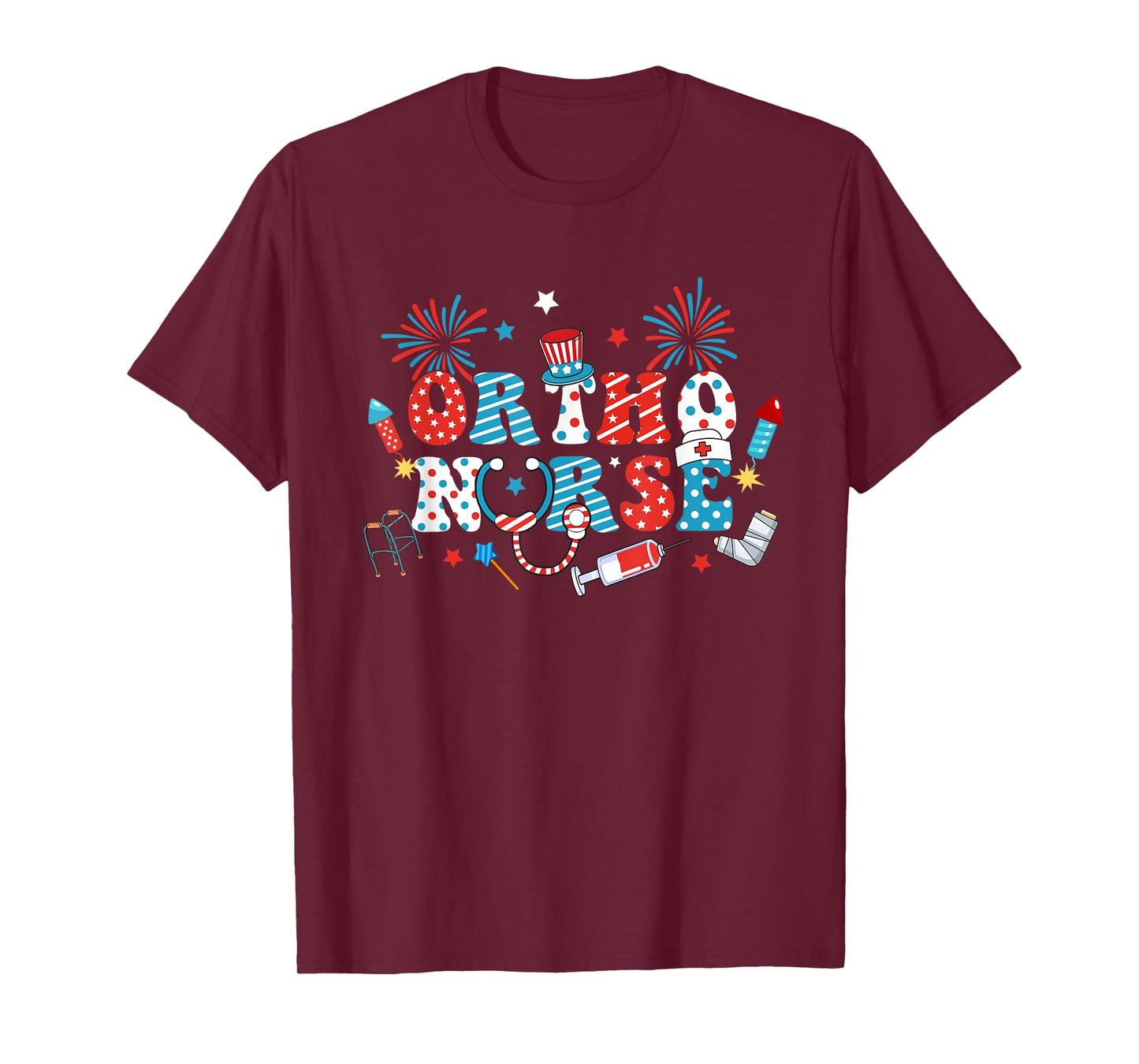 America USA Fireworks Ortho Nurse Happy 4th Of July T-Shirt for Women Men