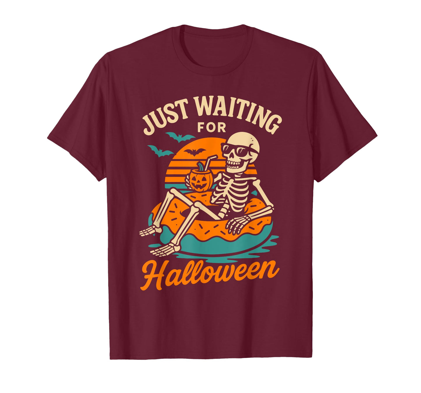 Just Waiting for Halloween Skeleton Funny Spooky Summer T-Shirt