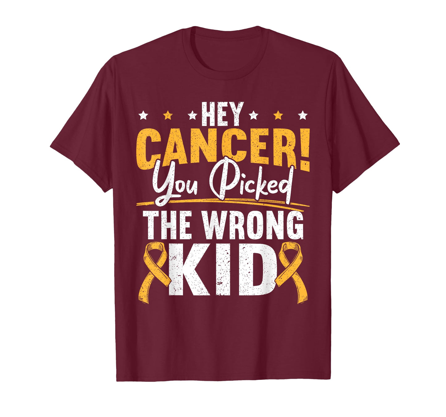 Hey Cancer You Picked The Wrong Kid Childhood Cancer Ribbon T-Shirt
