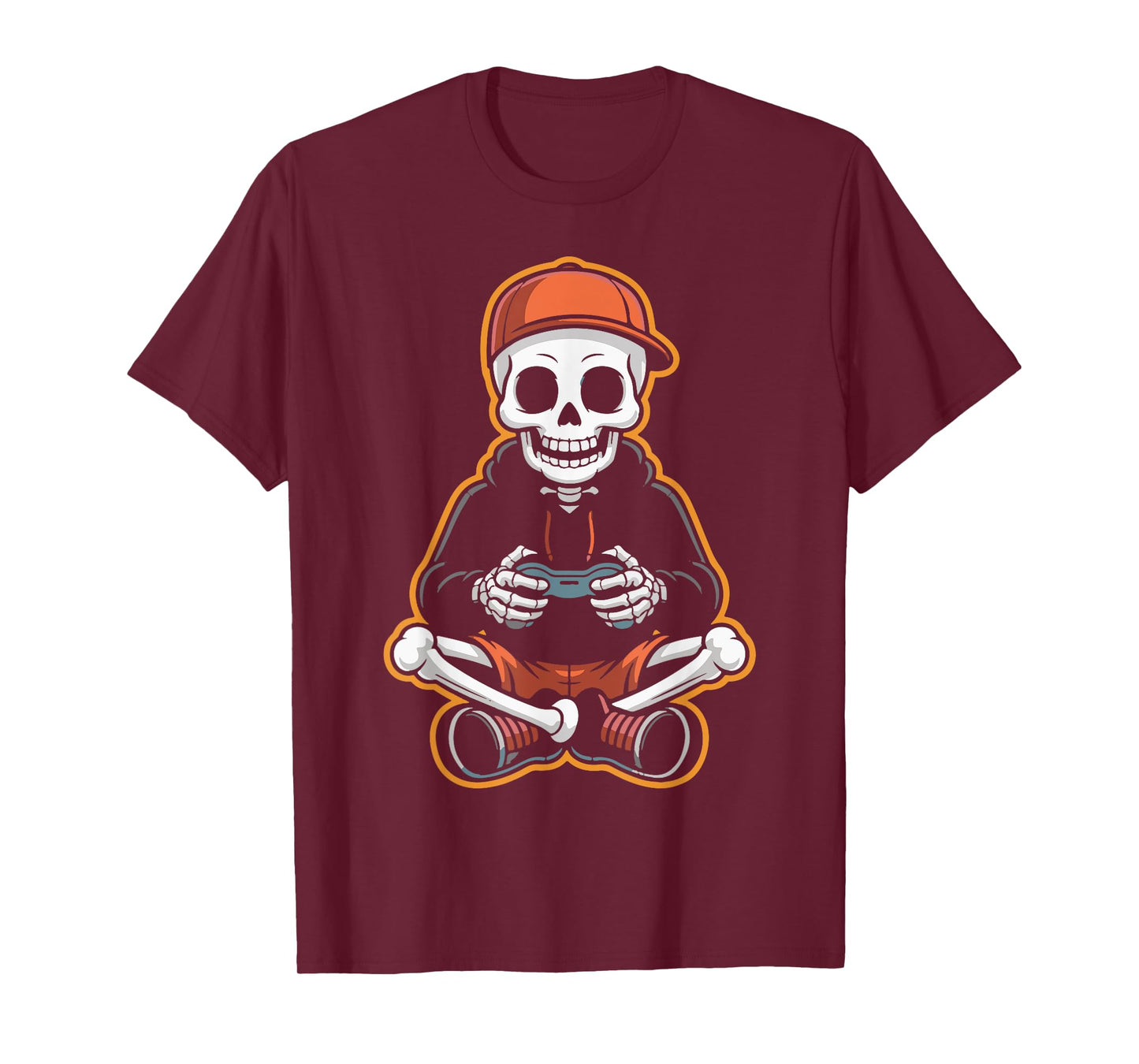Funny Skeleton Gamer Halloween Spooky Boys Video Gaming Fun T-Shirt