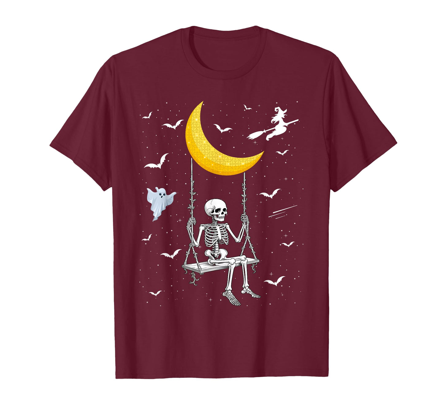 Skeleton Swinging on Moon Gothic Halloween Costume T-Shirt