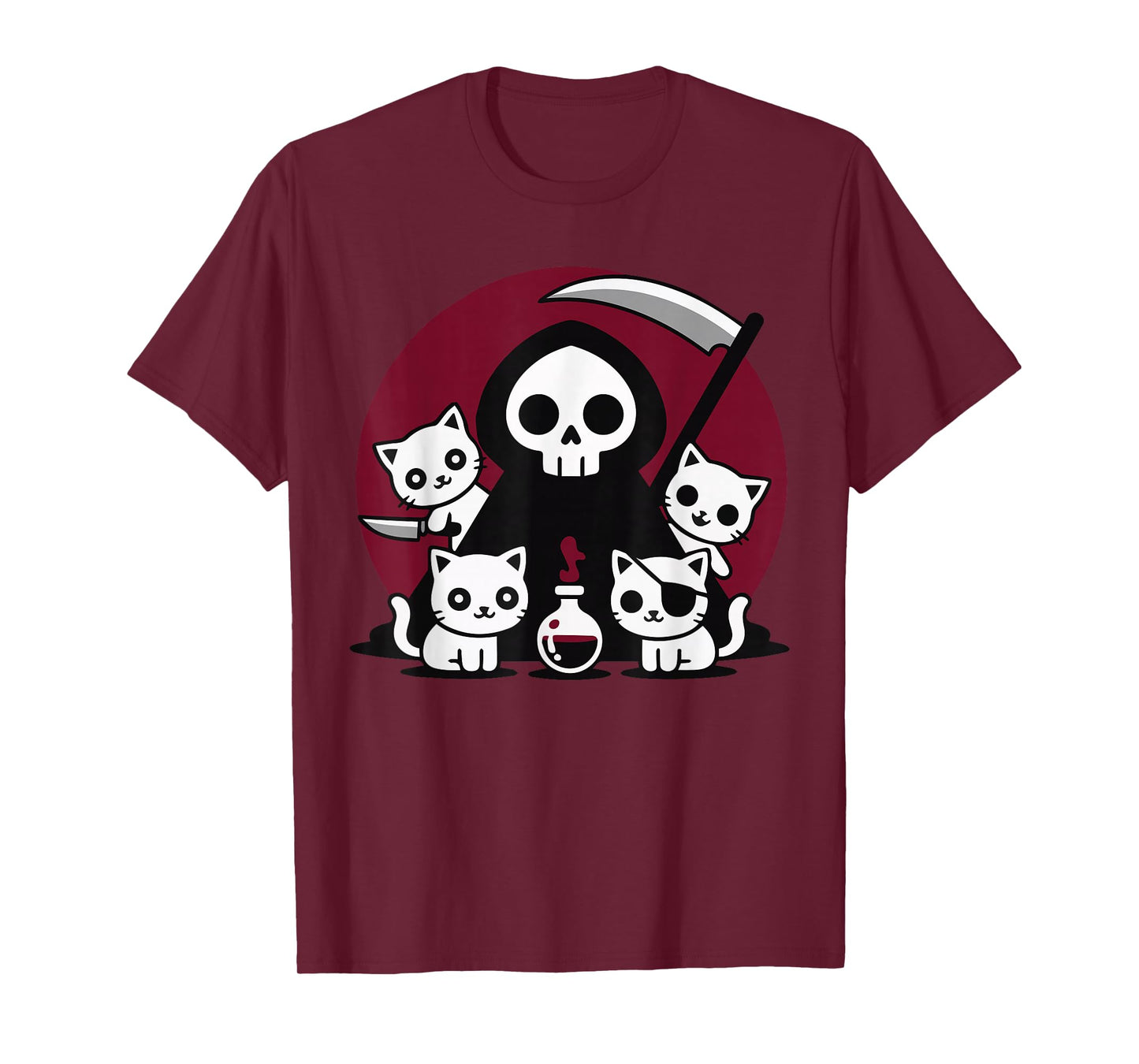 Spooky Grim Reaper Cats Funny Dark Cute Halloween Design T-Shirt