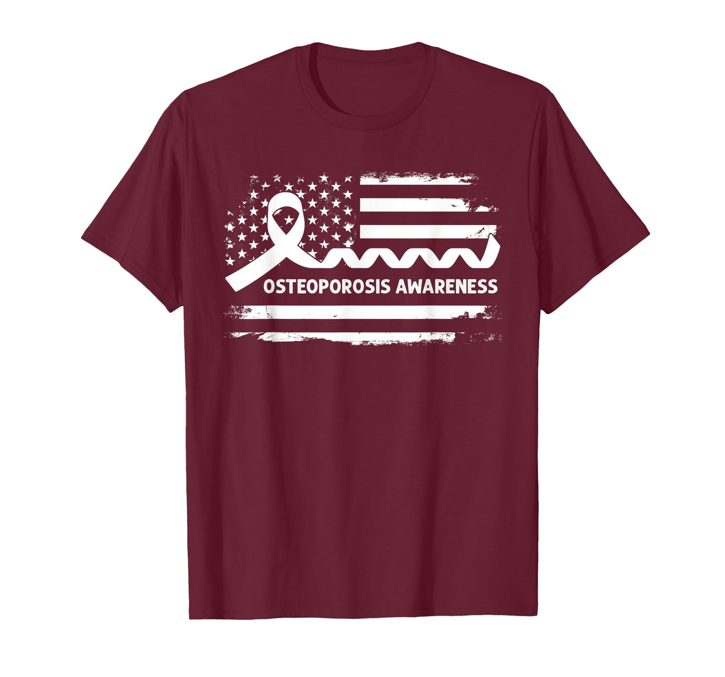 Osteoporosis Awareness American Flag - White Ribbon T-Shirt
