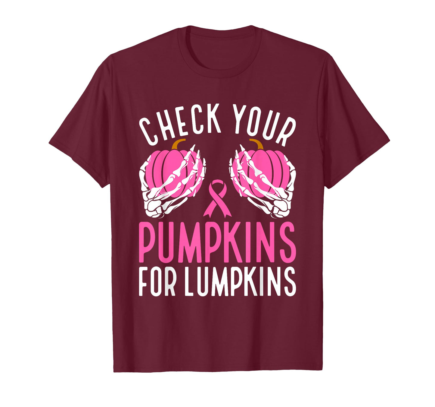 Check Your Pumpkins Funny Halloween Breast Cancer Awareness T-Shirt