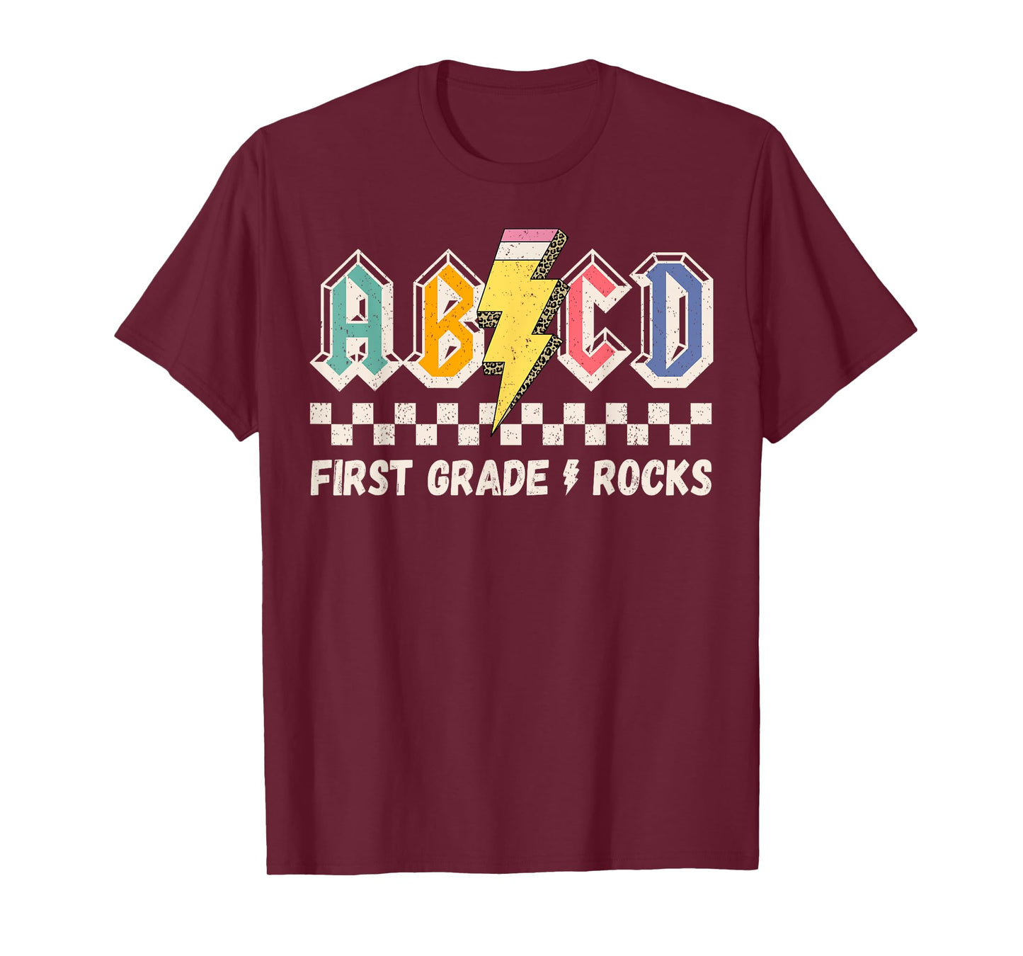 ABCD First Grade Rocks Pencil Lightning Teachers Rock Boys T-Shirt