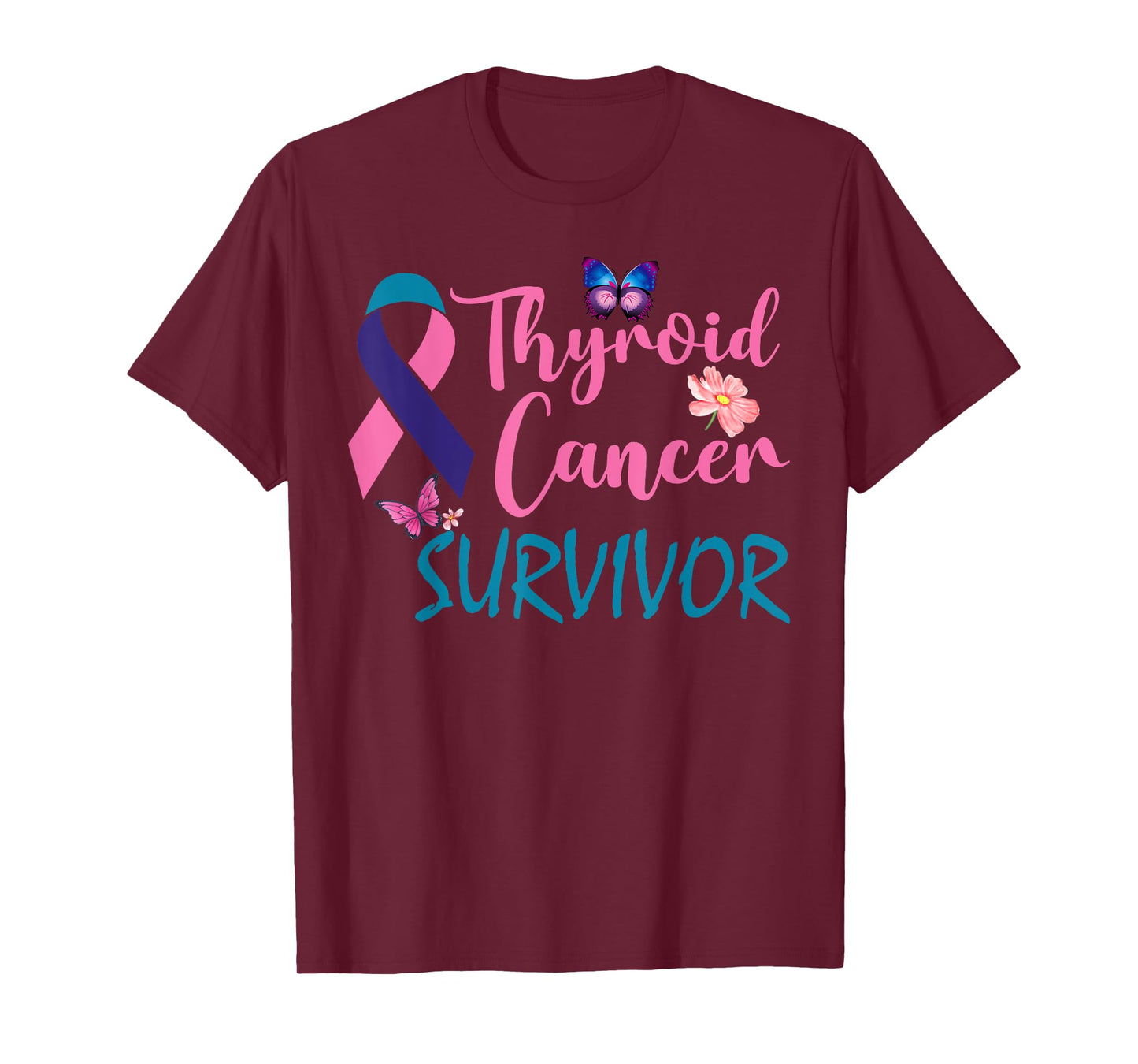 Butterflies Support Ribbon Thyroid Cancer Survivor T-Shirt