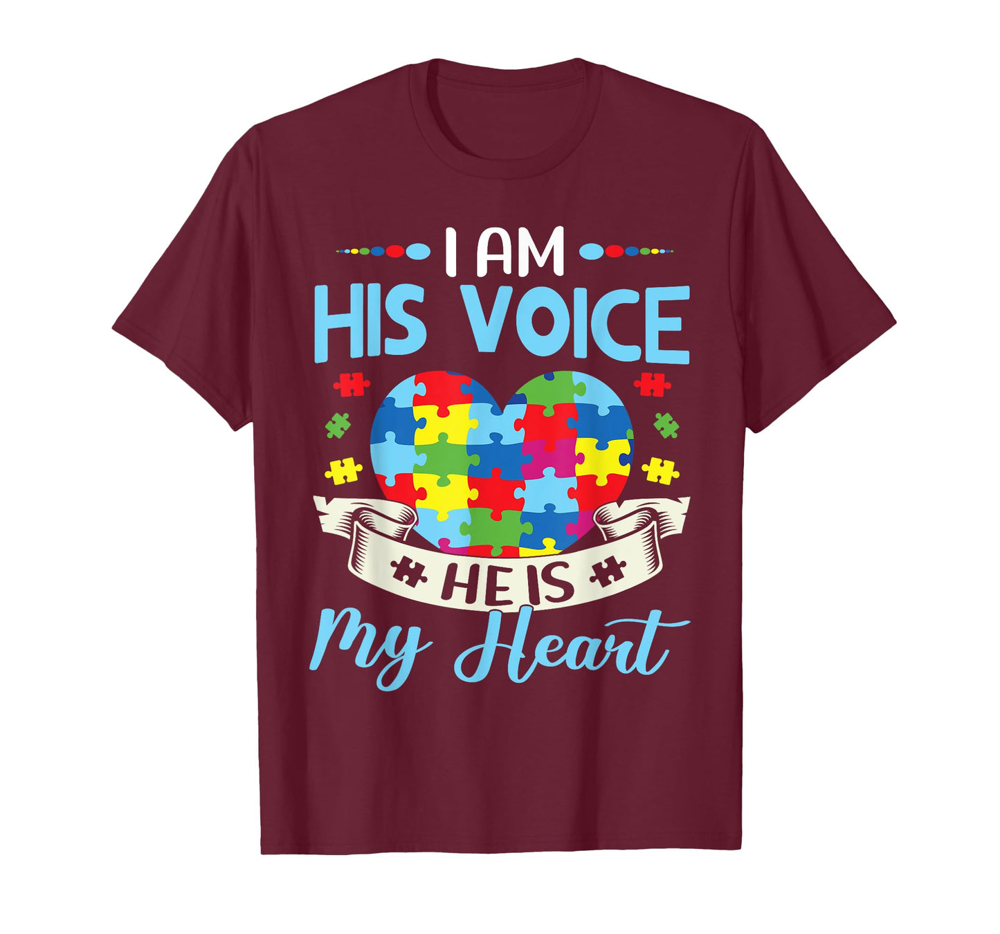 I Am His Voice He Is My Heart Autism Awareness Puzzle Piece T-Shirt