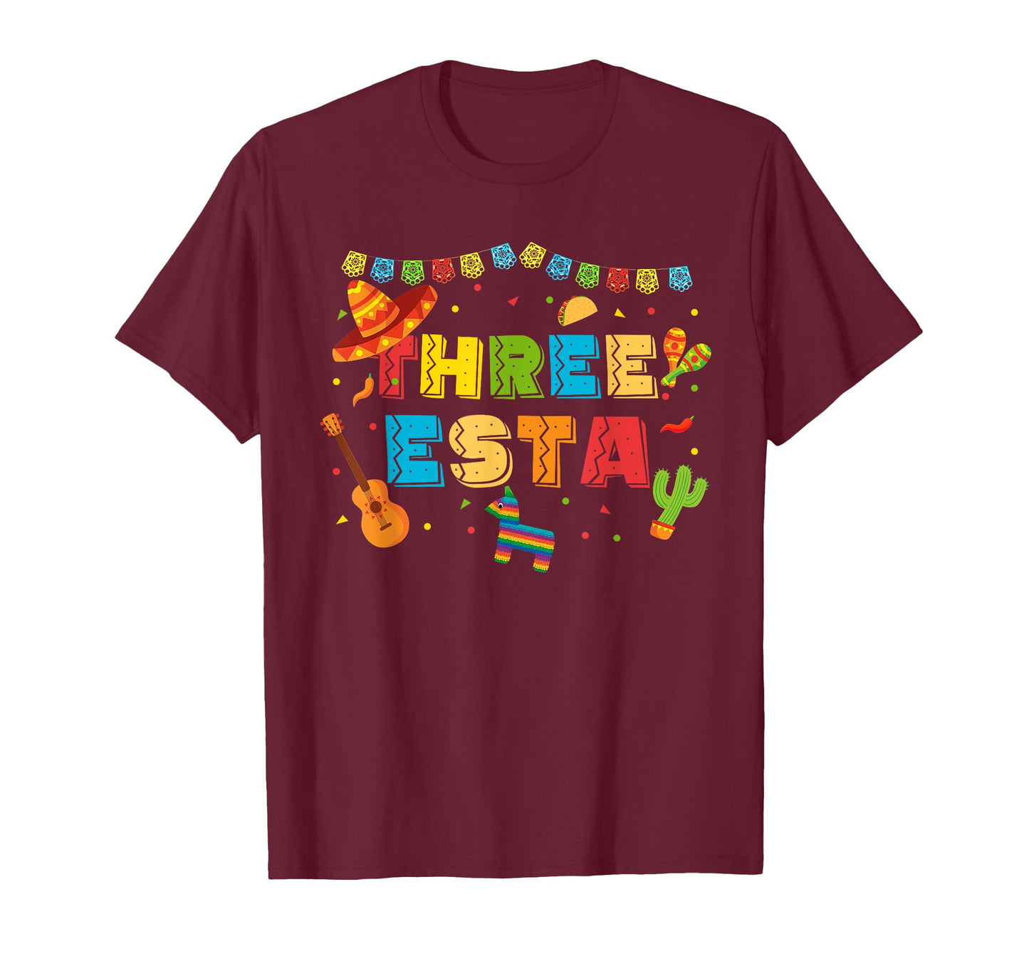 Mexican Theme 3rd Birthday 3 Year Old Kids Three Esta Bday T-Shirt
