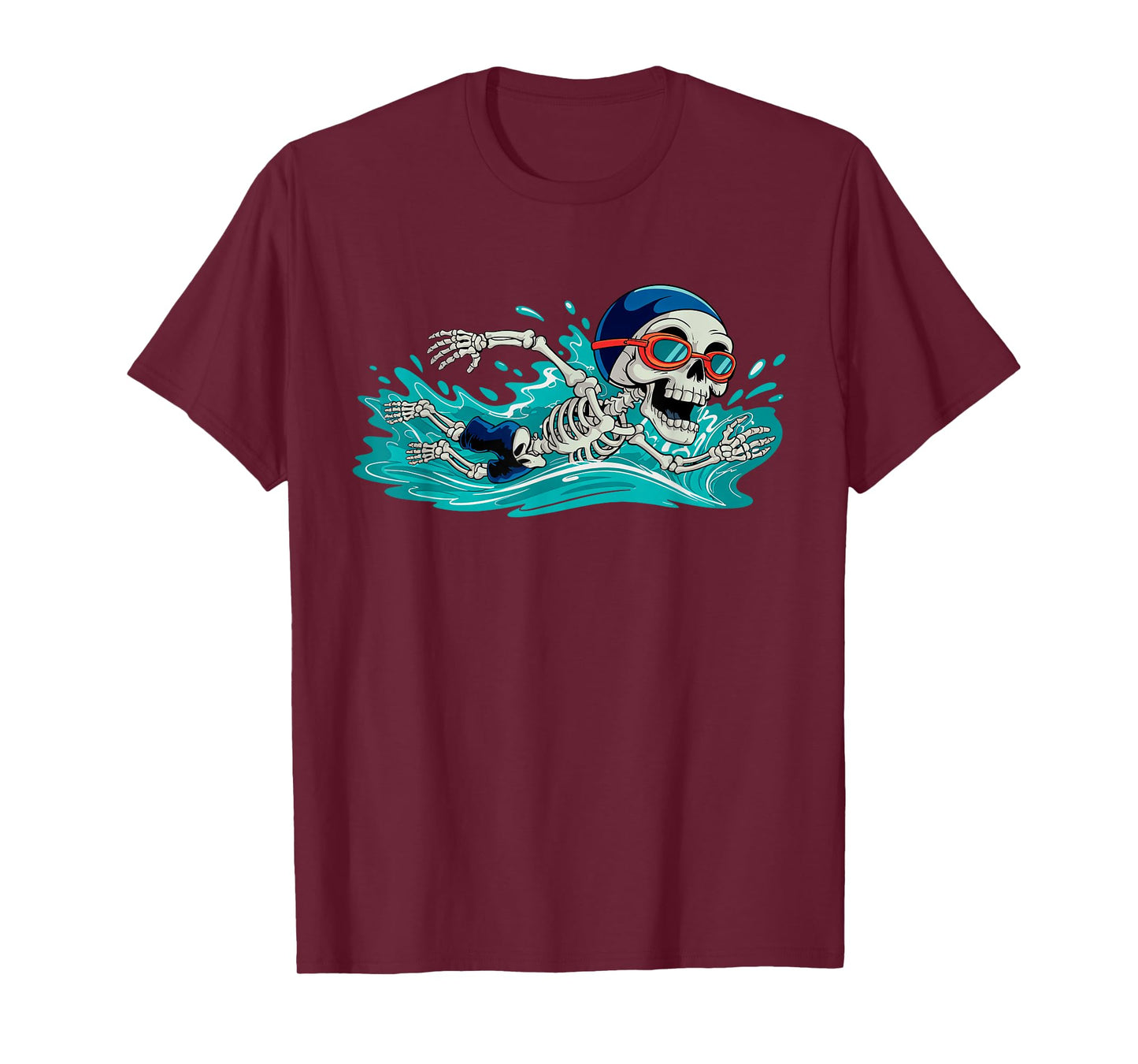 Funny Skeleton Swimming Halloween Costume Funny Mens Womens T-Shirt