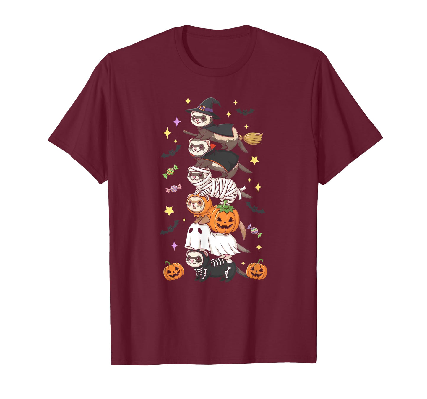 Funny Ferret Witch Vampire Ghost Halloween Kids Mens Womens T-Shirt