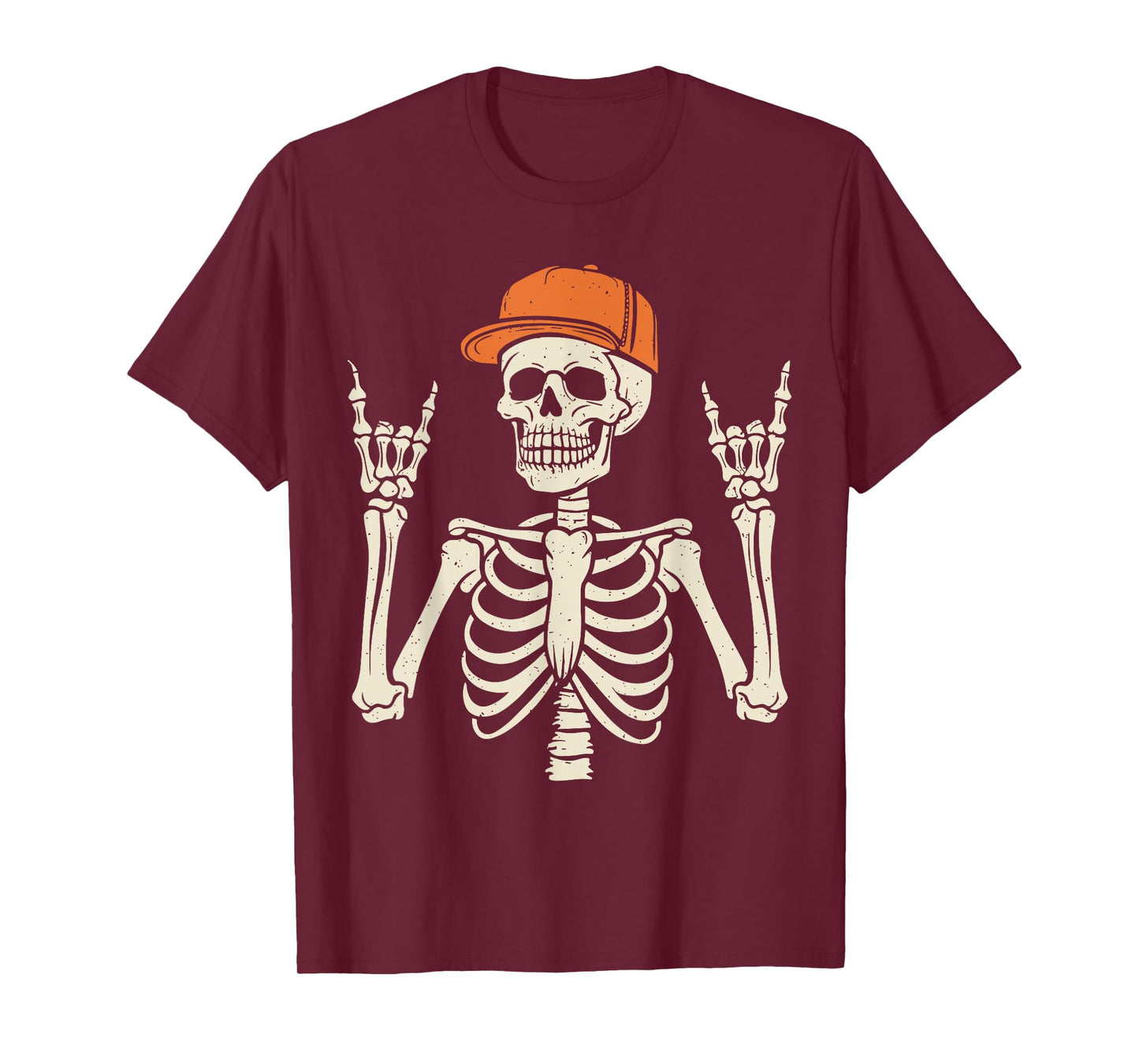 Rocker Skeleton Rock On Hand Halloween Skeleton Men Boys Kid T-Shirt