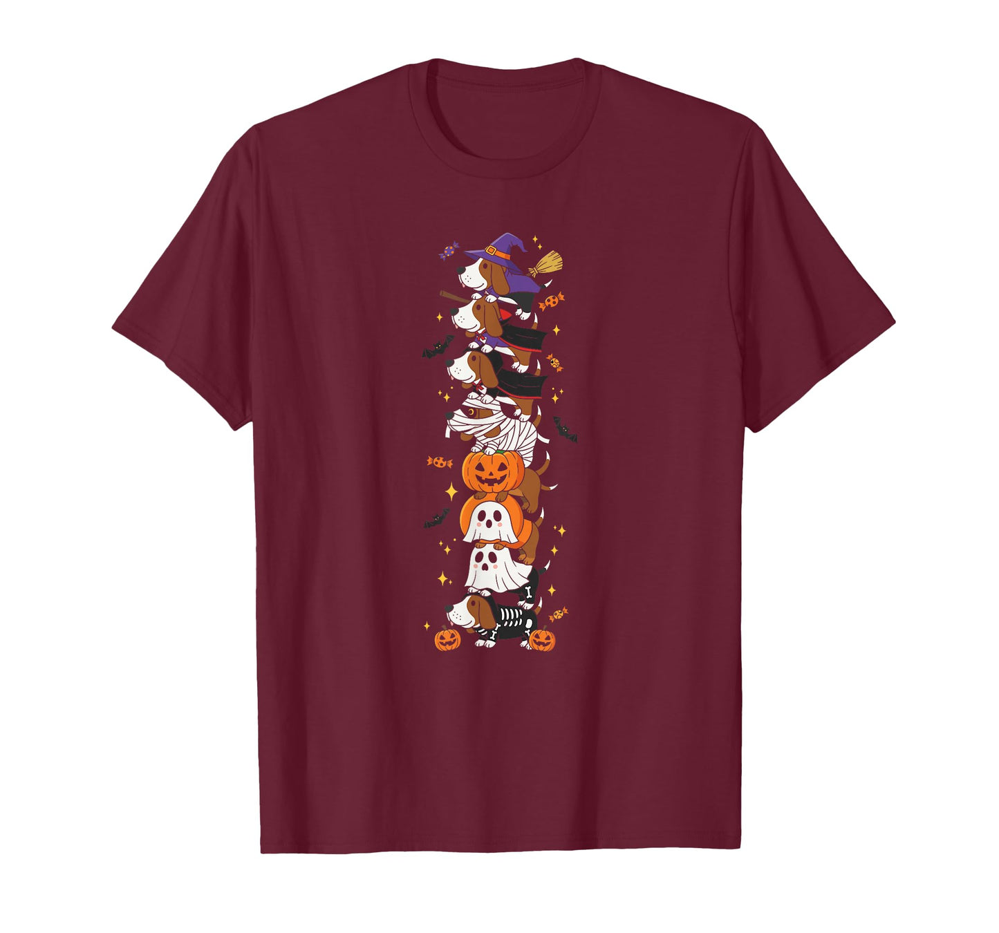 Basset Hound Witch Vampire Ghost Halloween Kids Mens Womens T-Shirt