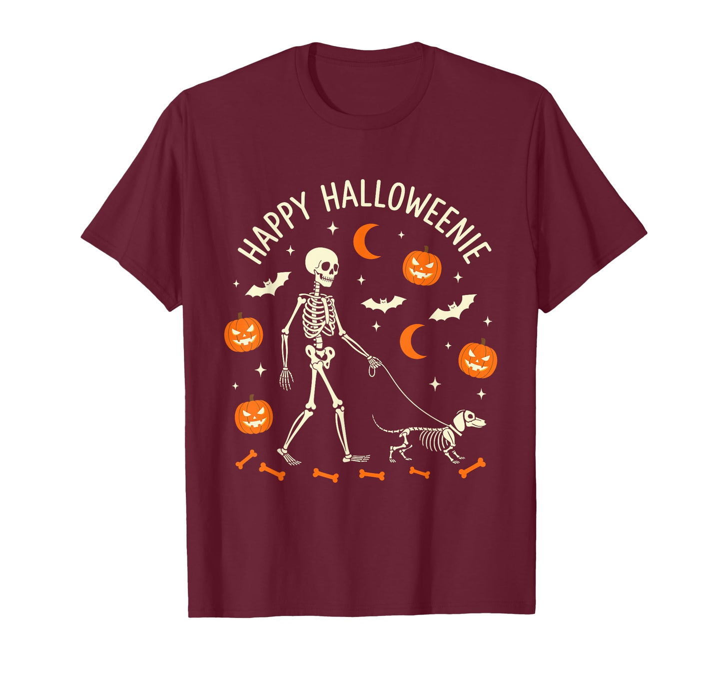 Happy Halloweenie Funny Halloween Skeleton Dachshund Dog T-Shirt