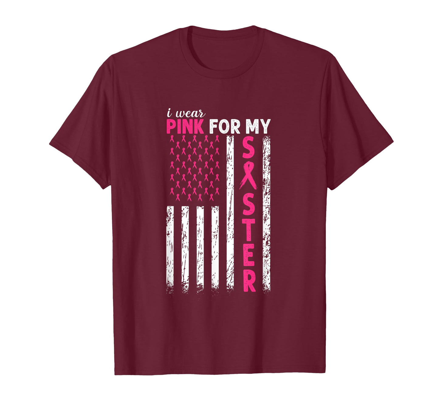 I Wear Pink For My Sister Breast Cancer Awareness Usa Flag T-Shirt for Women Men