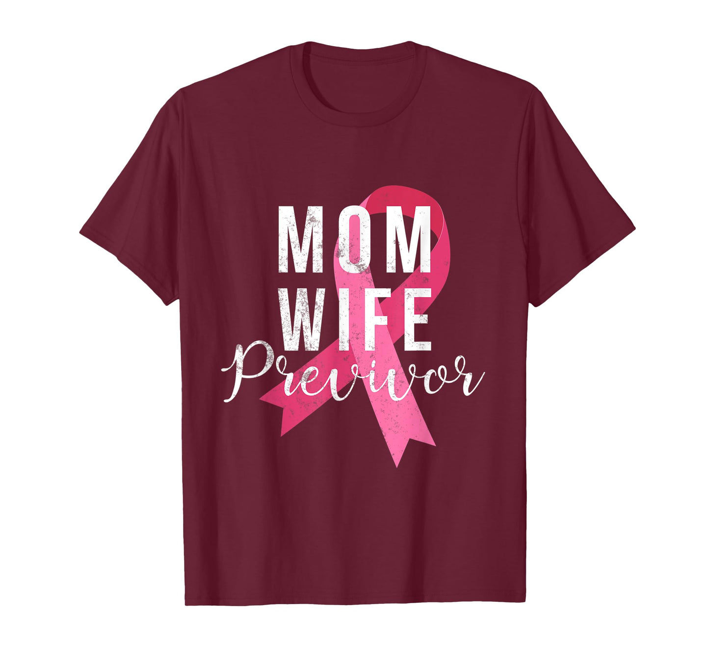 Wife Mom Previvor Breast Cancer Awareness Pink Ribbon T-Shirt