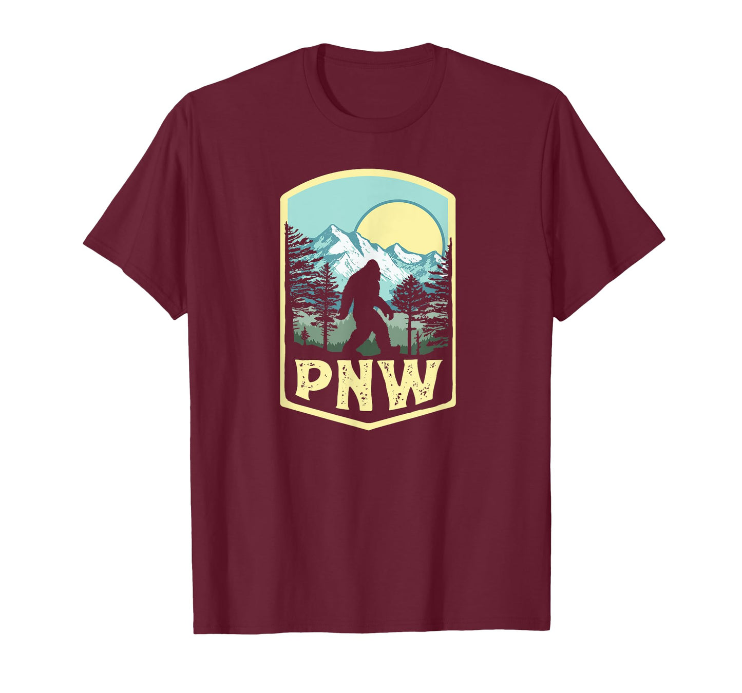 Vintage PNW Bigfoot Outdoor Badge Mountains & Trees T-Shirt