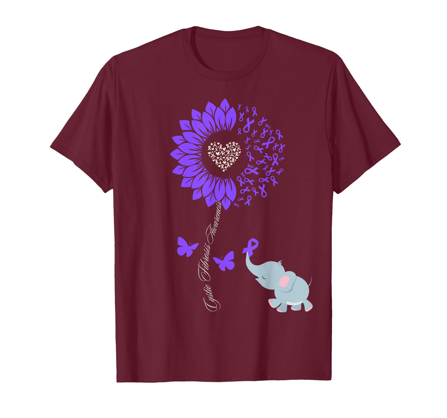 Cystic Fibrosis Awareness Sunflower Elephant Butterfly T-Shirt
