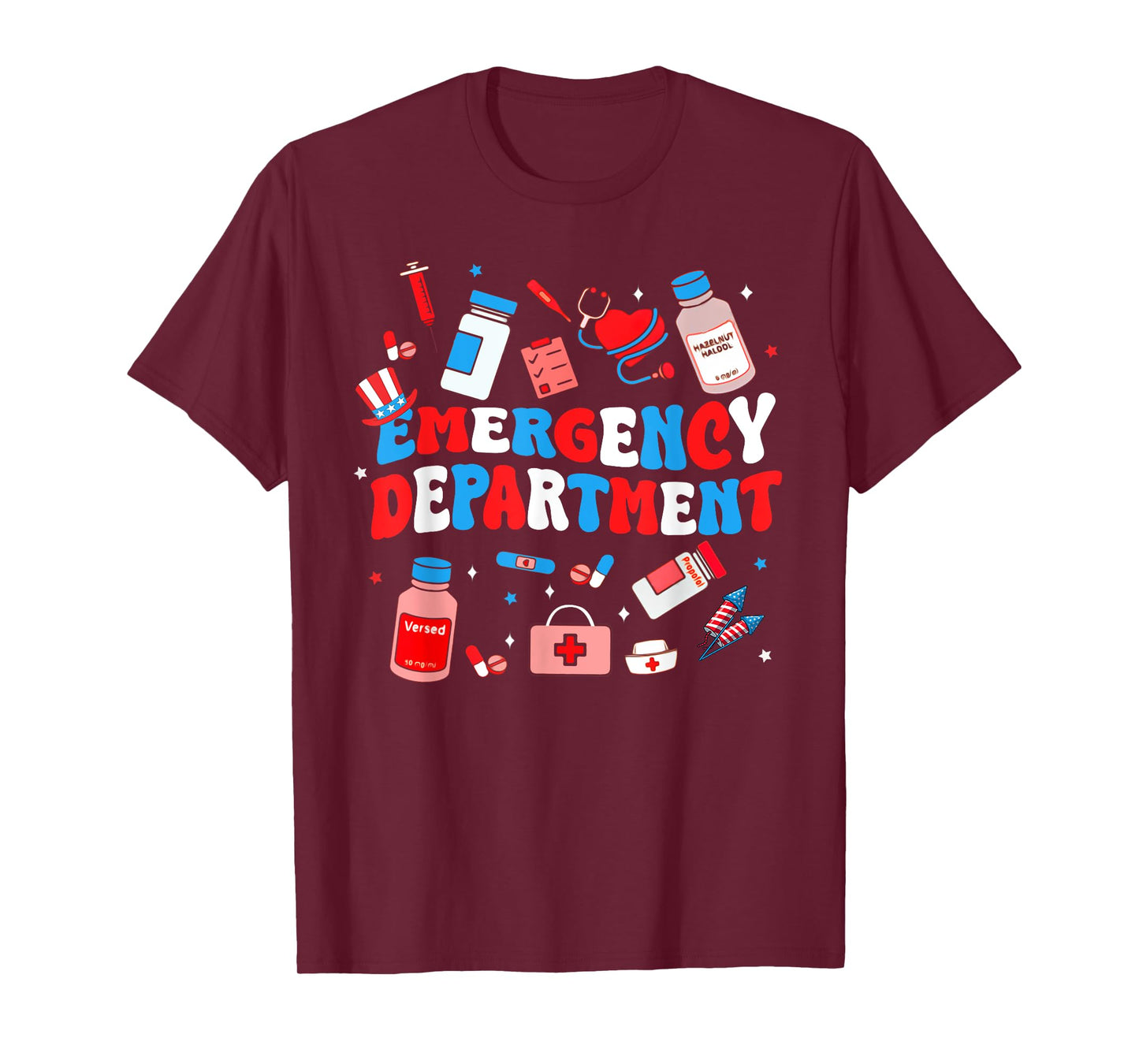Emergency Department ER Nurse USA Flag Patriotic 4th Of July T-Shirt