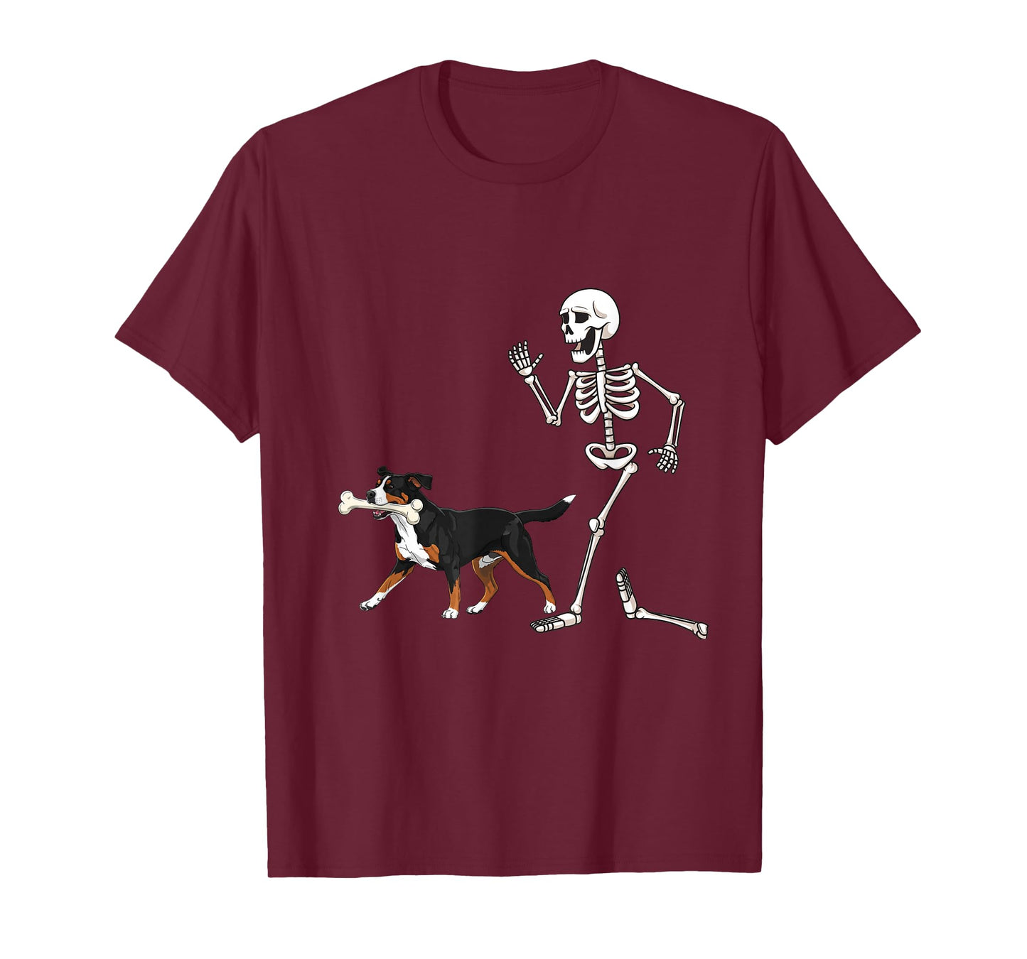 Funny Halloween Great Swiss Mountain Dog and Skeleton T-Shirt