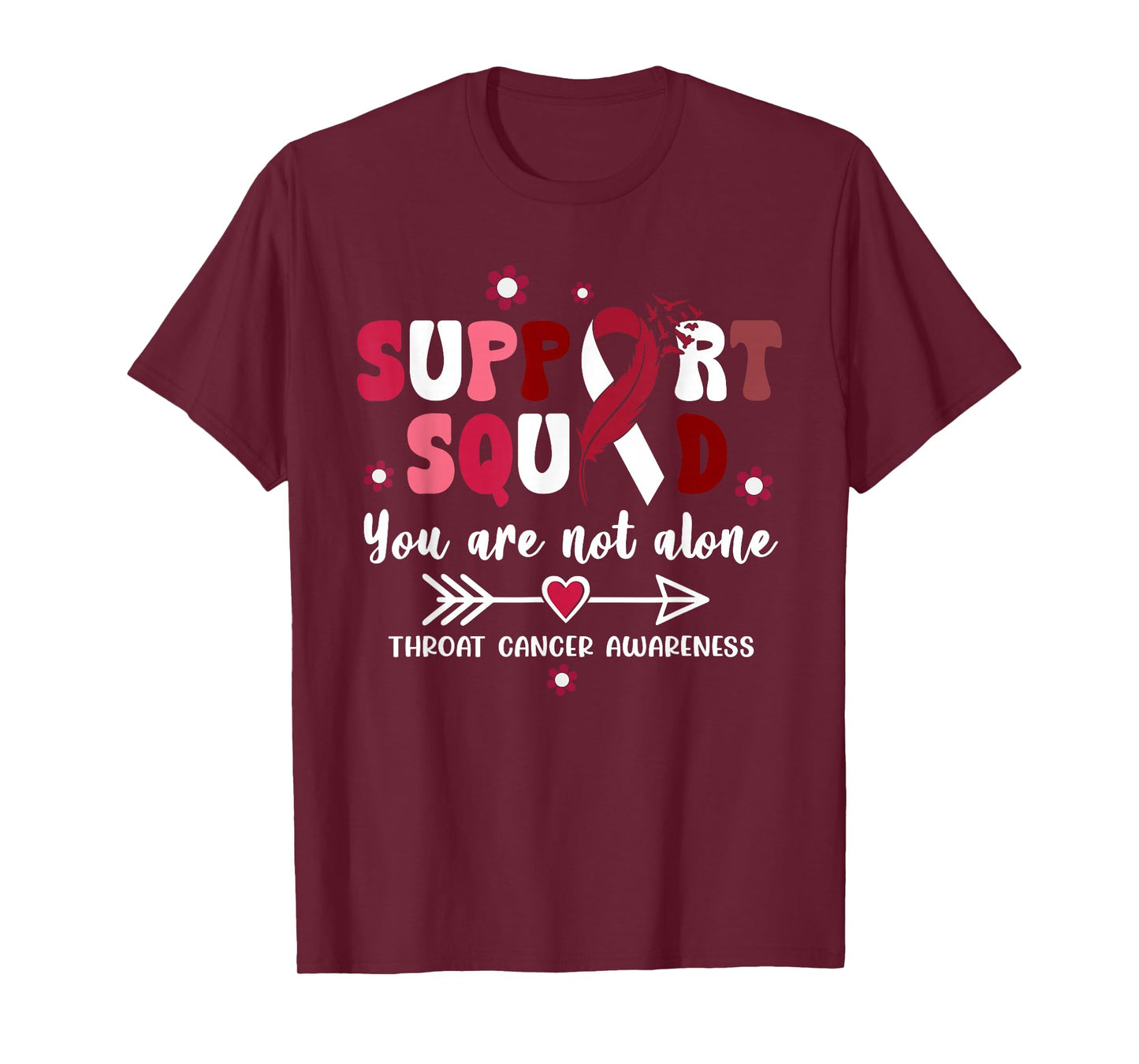 Groovy Support Squad Burgundy Ribbon Throat Cancer Awareness T-Shirt
