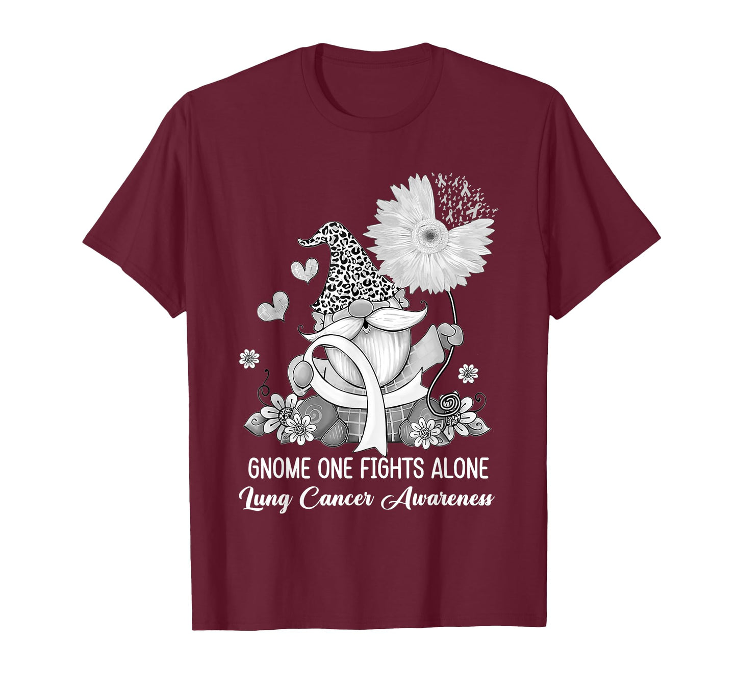 Gnome One Fights Alone Ribbon Lung Cancer Awareness T-Shirt